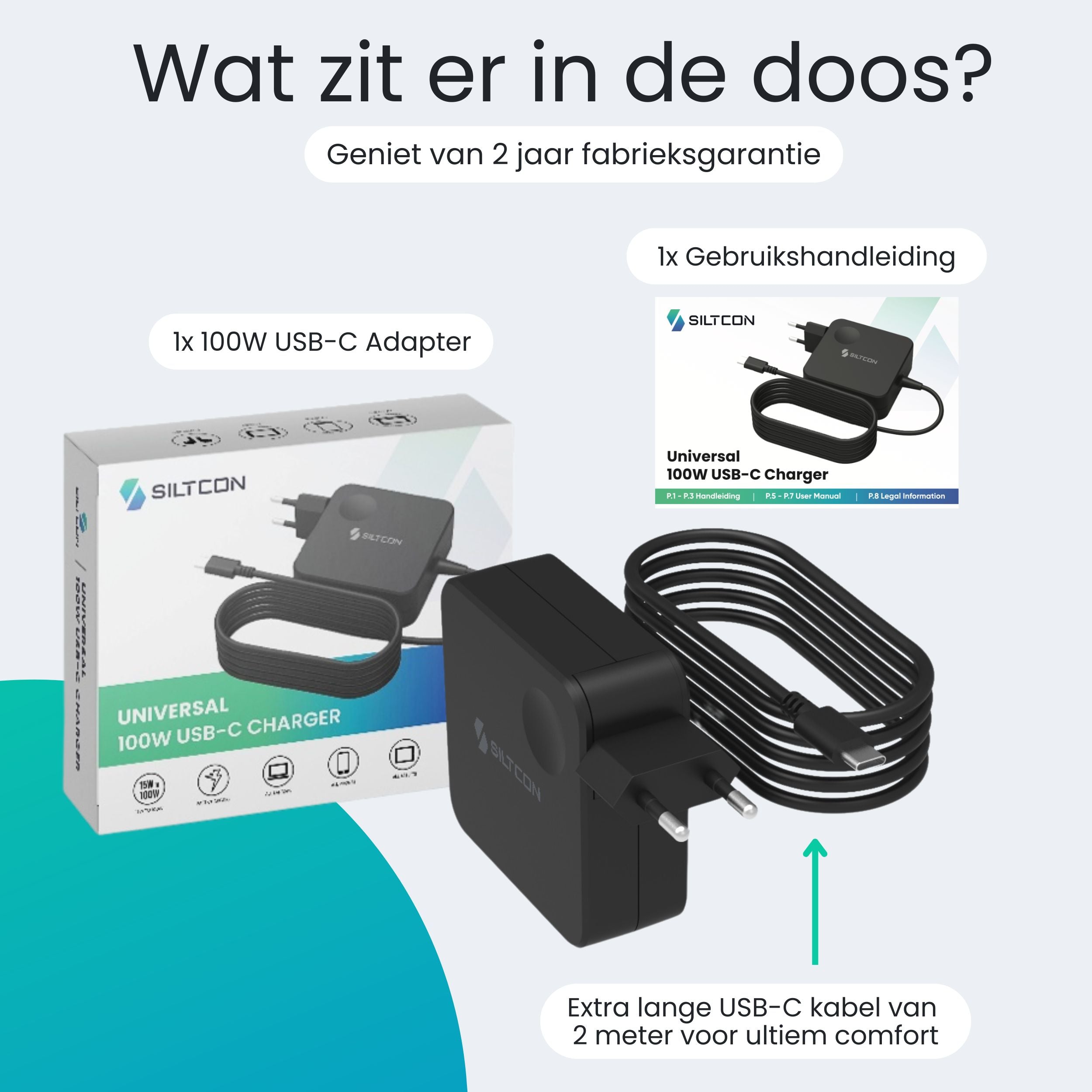 Siltcon 100W USB C Adapter – Snellader voor Laptop & Smartphone - Siltcon