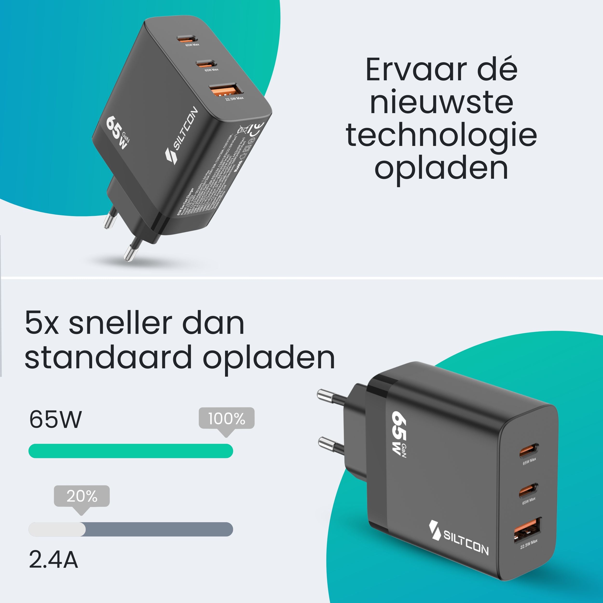 Siltcon – 65W USB-C Snellader - Siltcon
