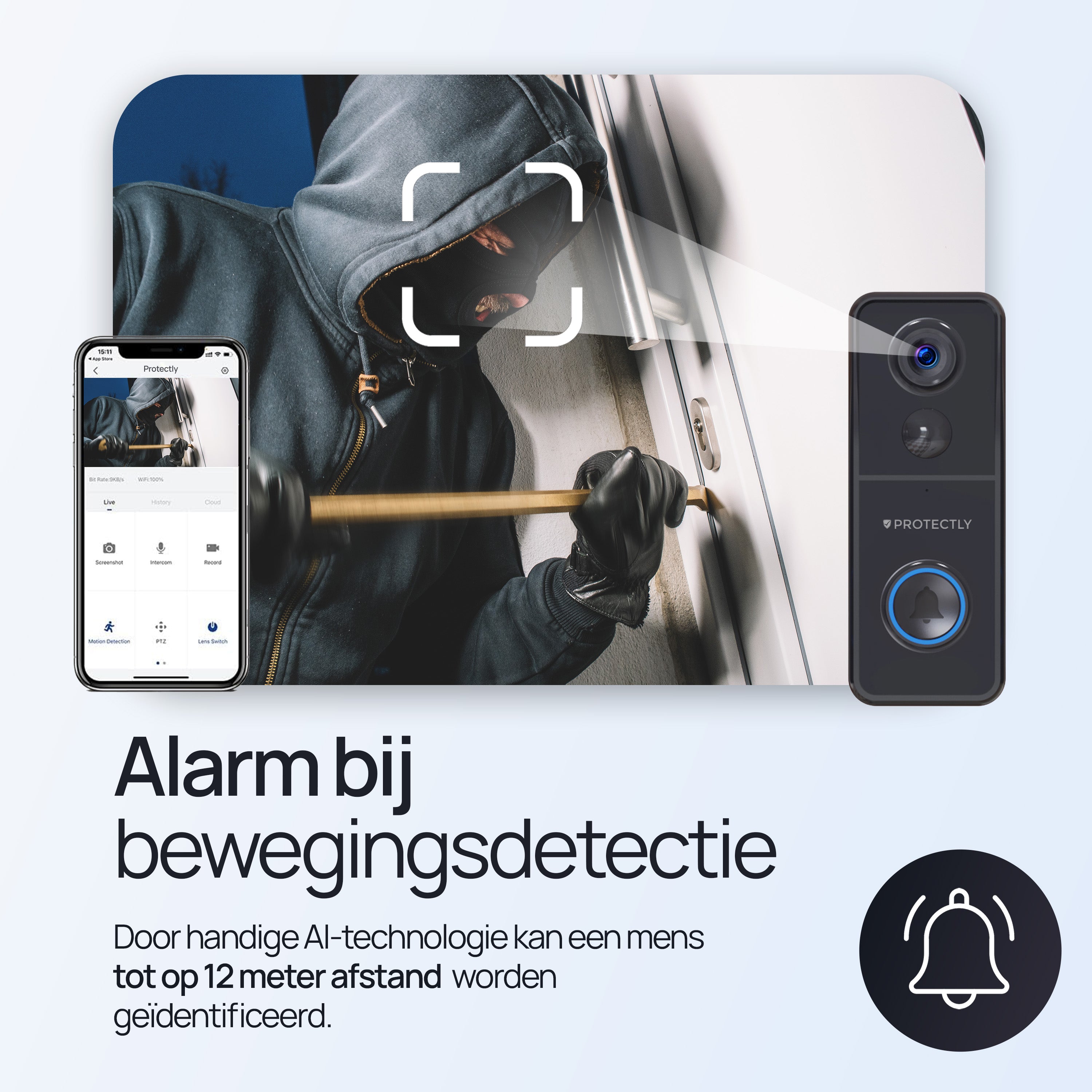 Protectly® Slimme Draadloze Video Deurbel 4K Beeldkwaliteit - Siltcon