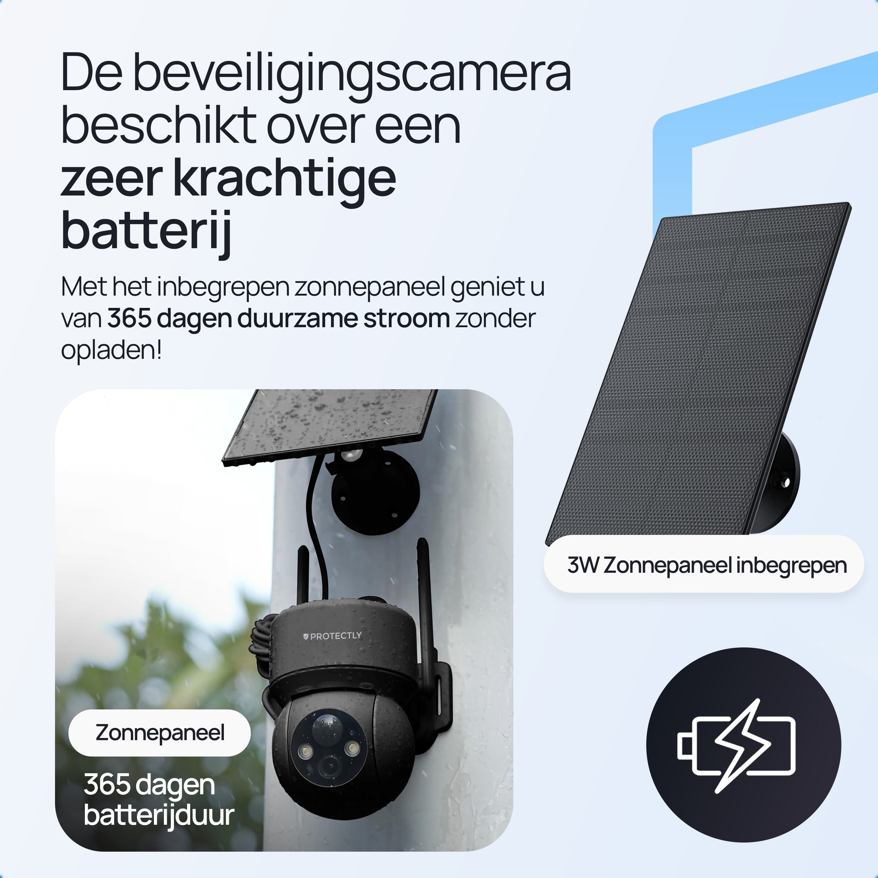 Protectly Buitencamera met Zonnepaneel - 3K Ultra HD - Siltcon