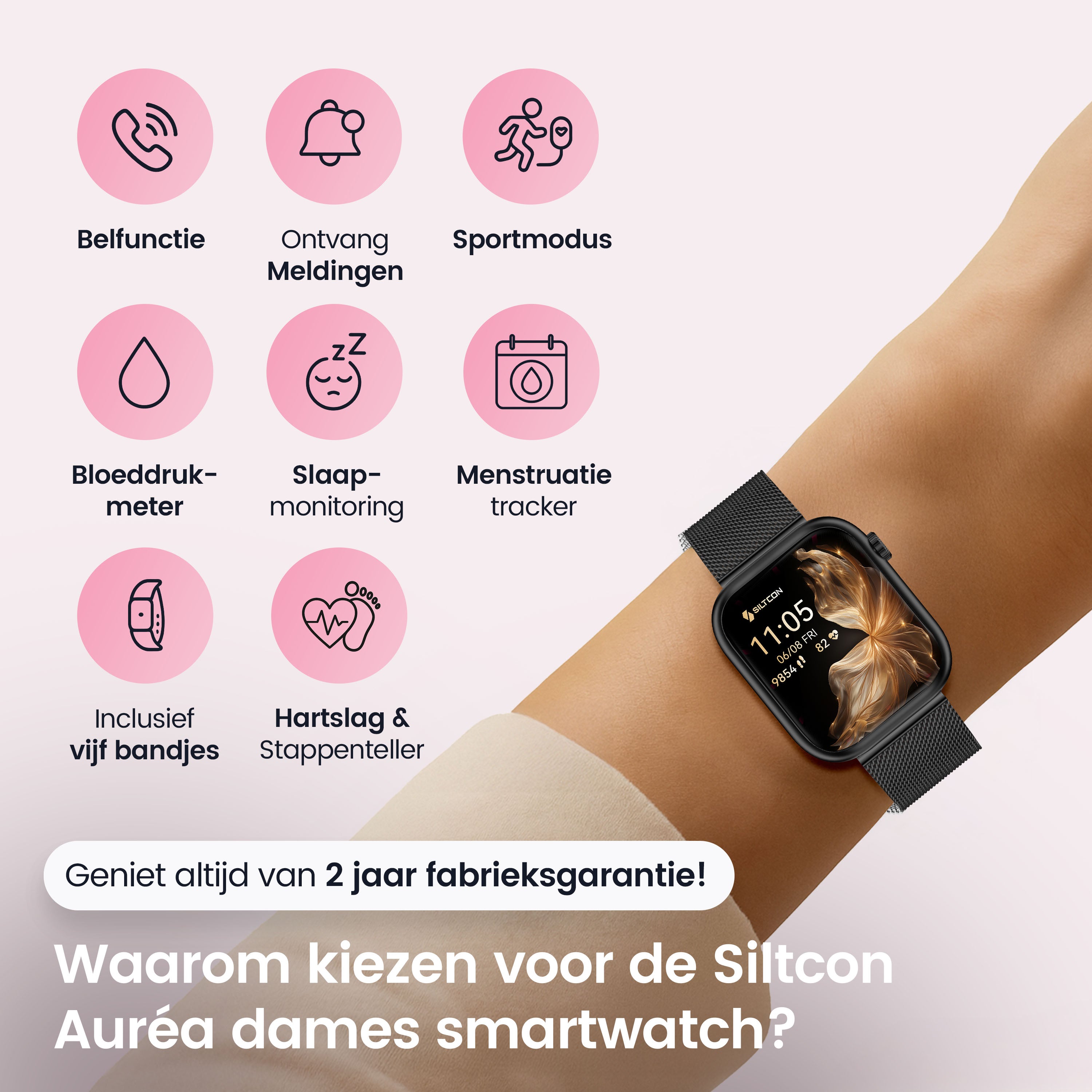 Siltcon Seréa Smartwatch Dames - Zwart