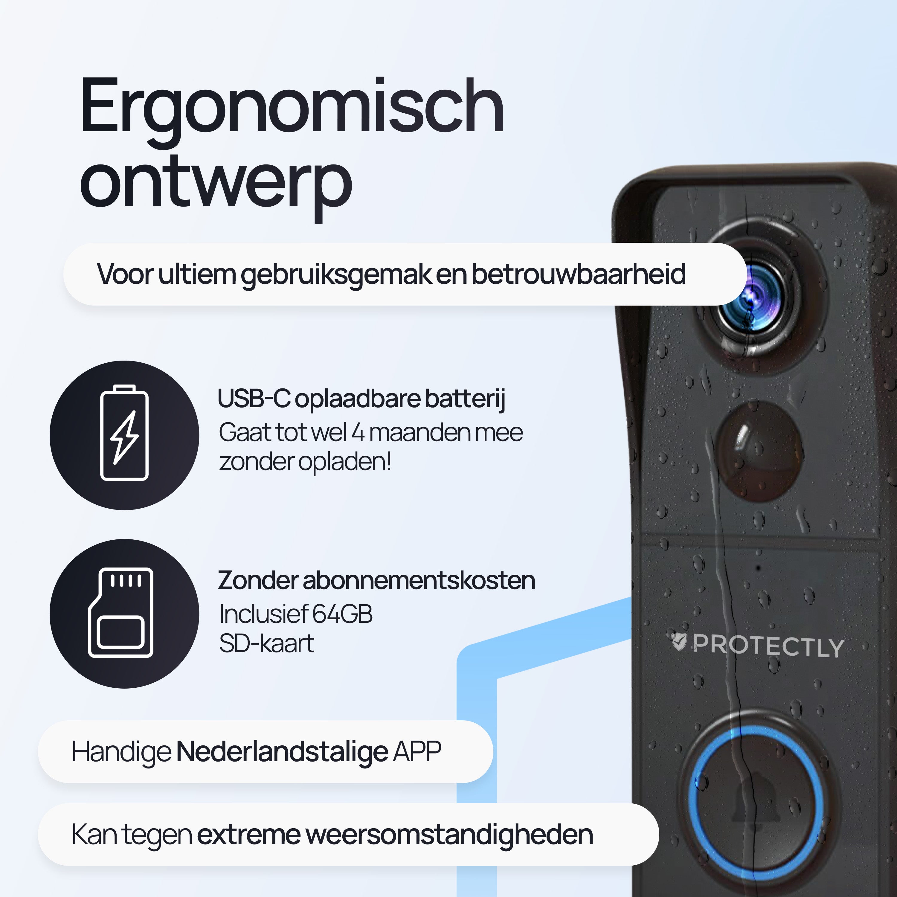 Protectly® Slimme Draadloze Video Deurbel 4K Beeldkwaliteit - Siltcon