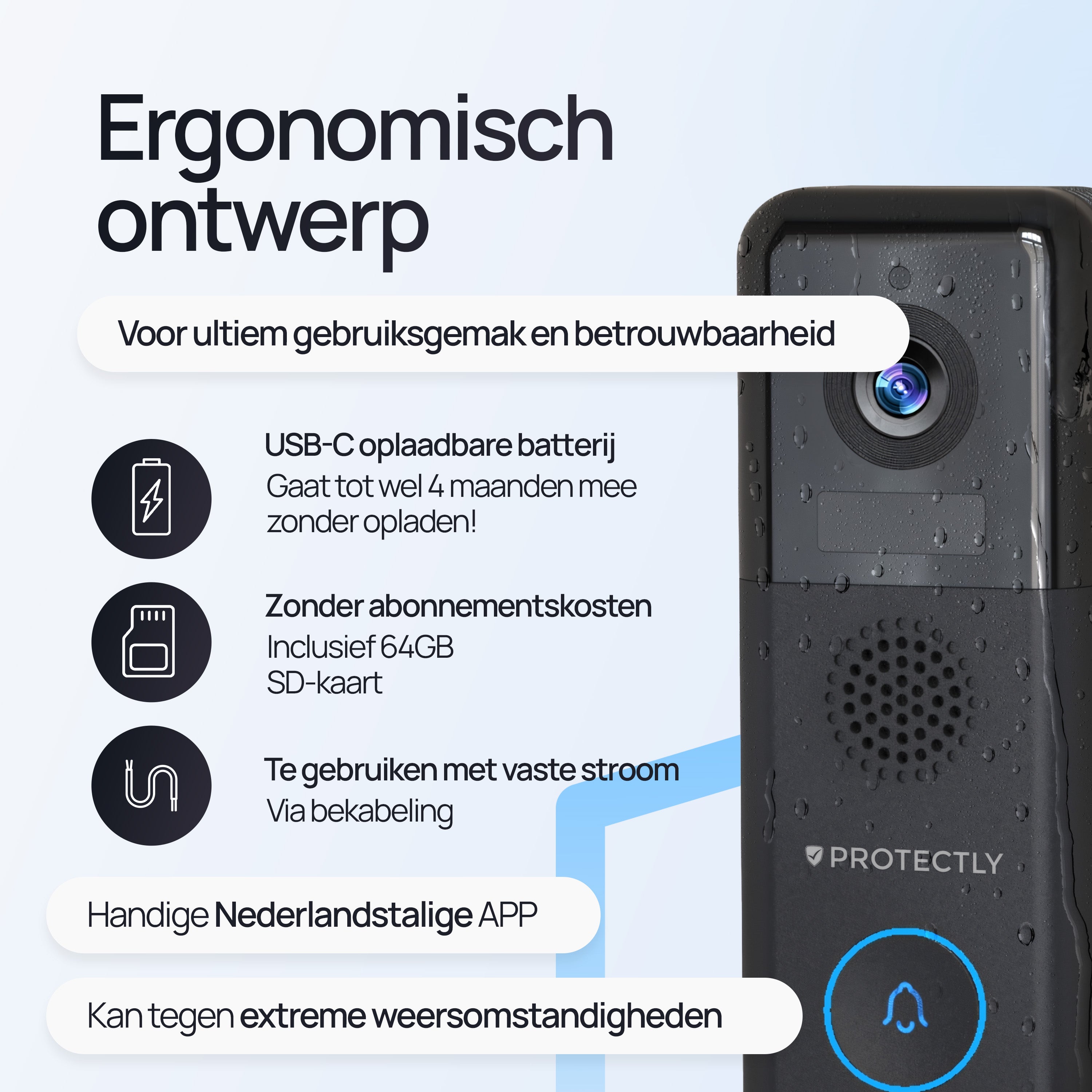 Protectly® Video-Türklingel Kabellos & Verkabelt 2K