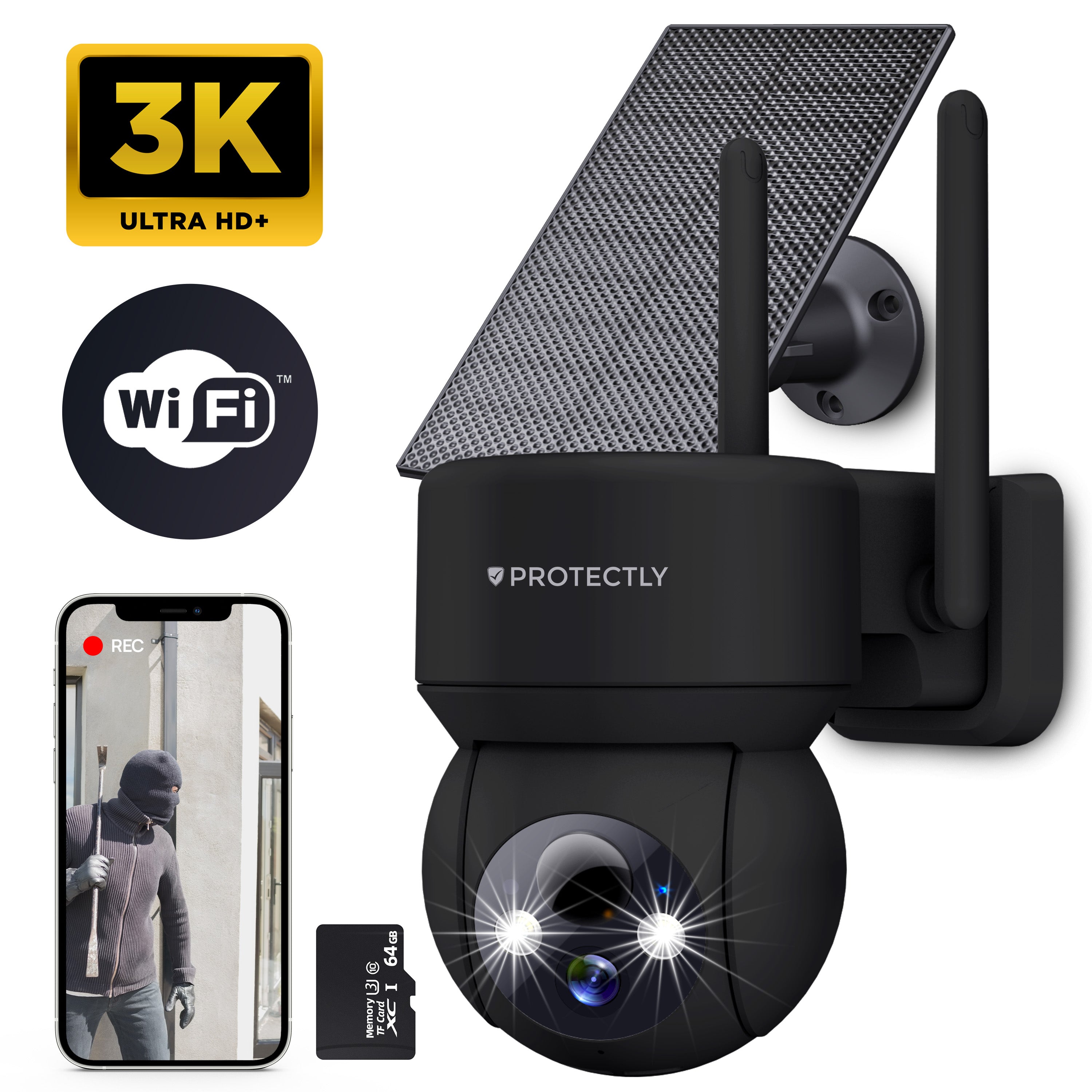 Protectly Buitencamera met Zonnepaneel - 3K Ultra HD - Siltcon