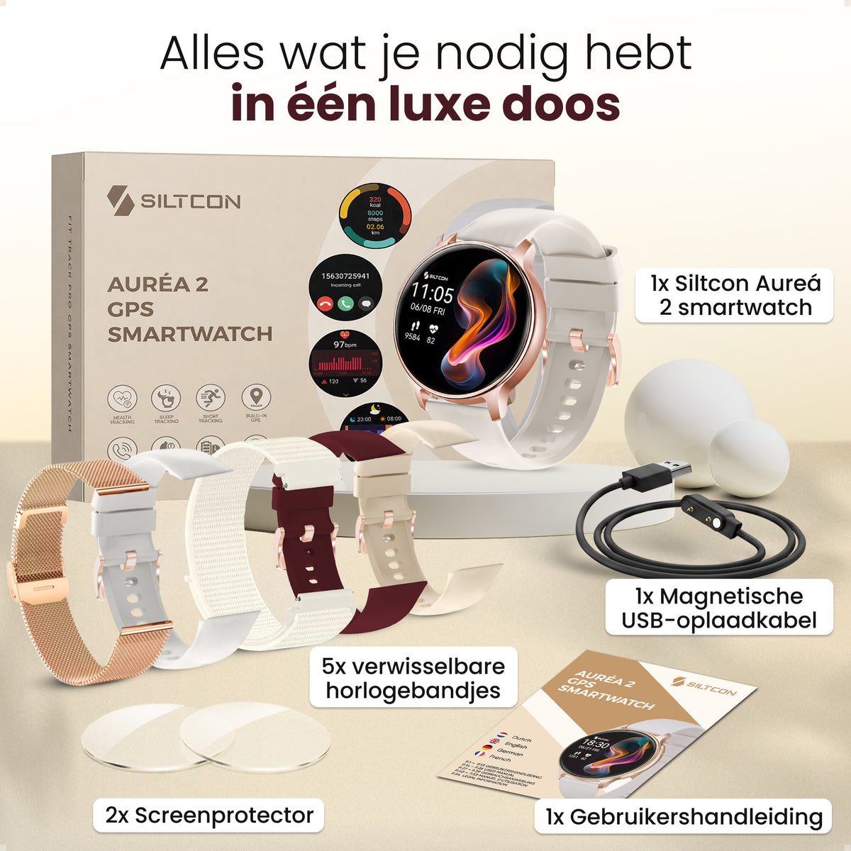 Siltcon® Auréa 2 Smartwatch dames - Mat Goud