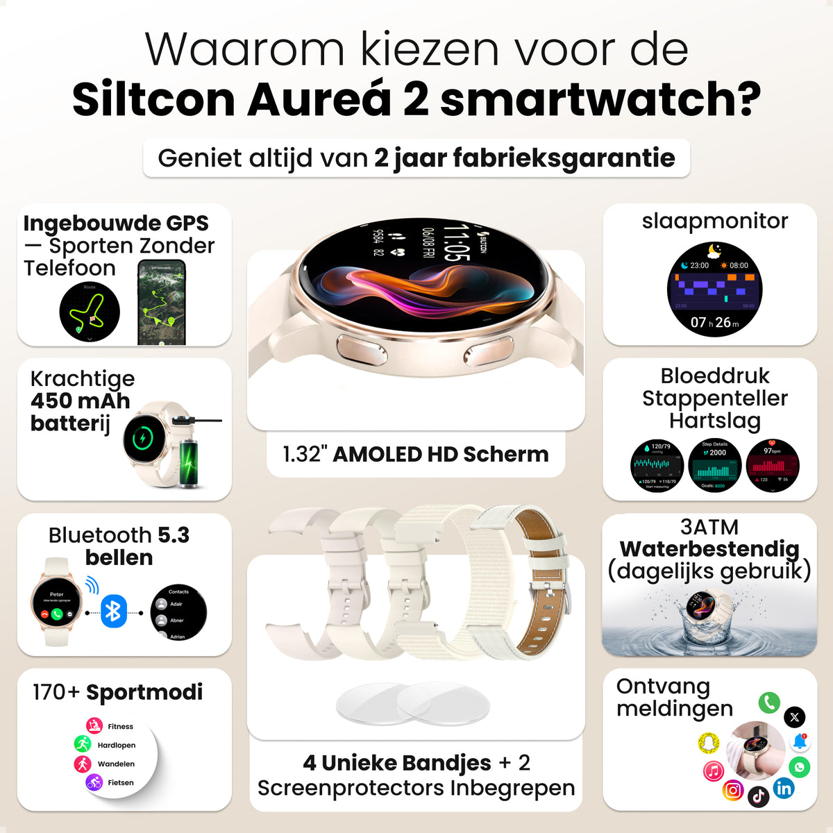 Siltcon® Auréa 2 Smartwatch dames - Champagne