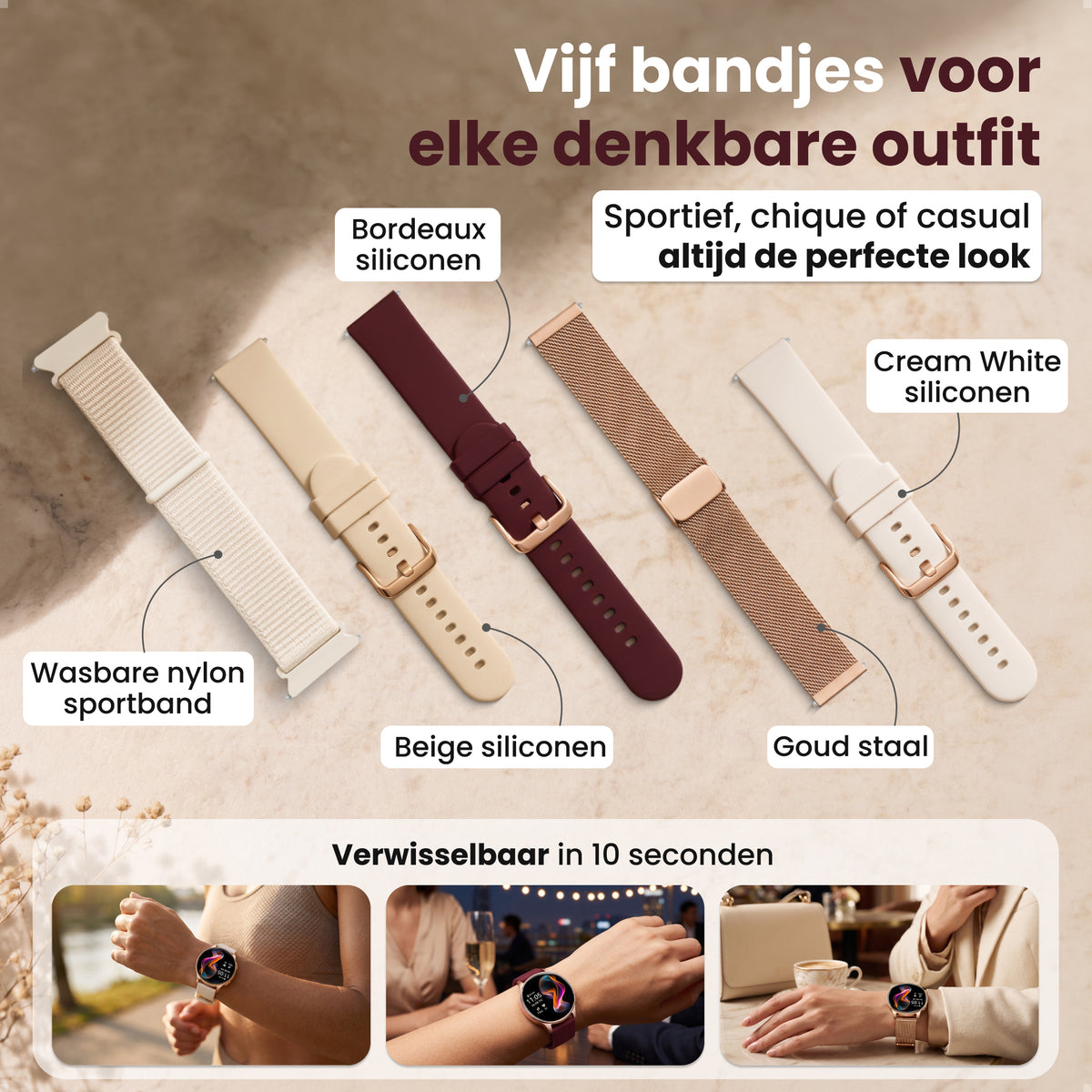 Siltcon® Auréa 2 Smartwatch dames - Mat Goud