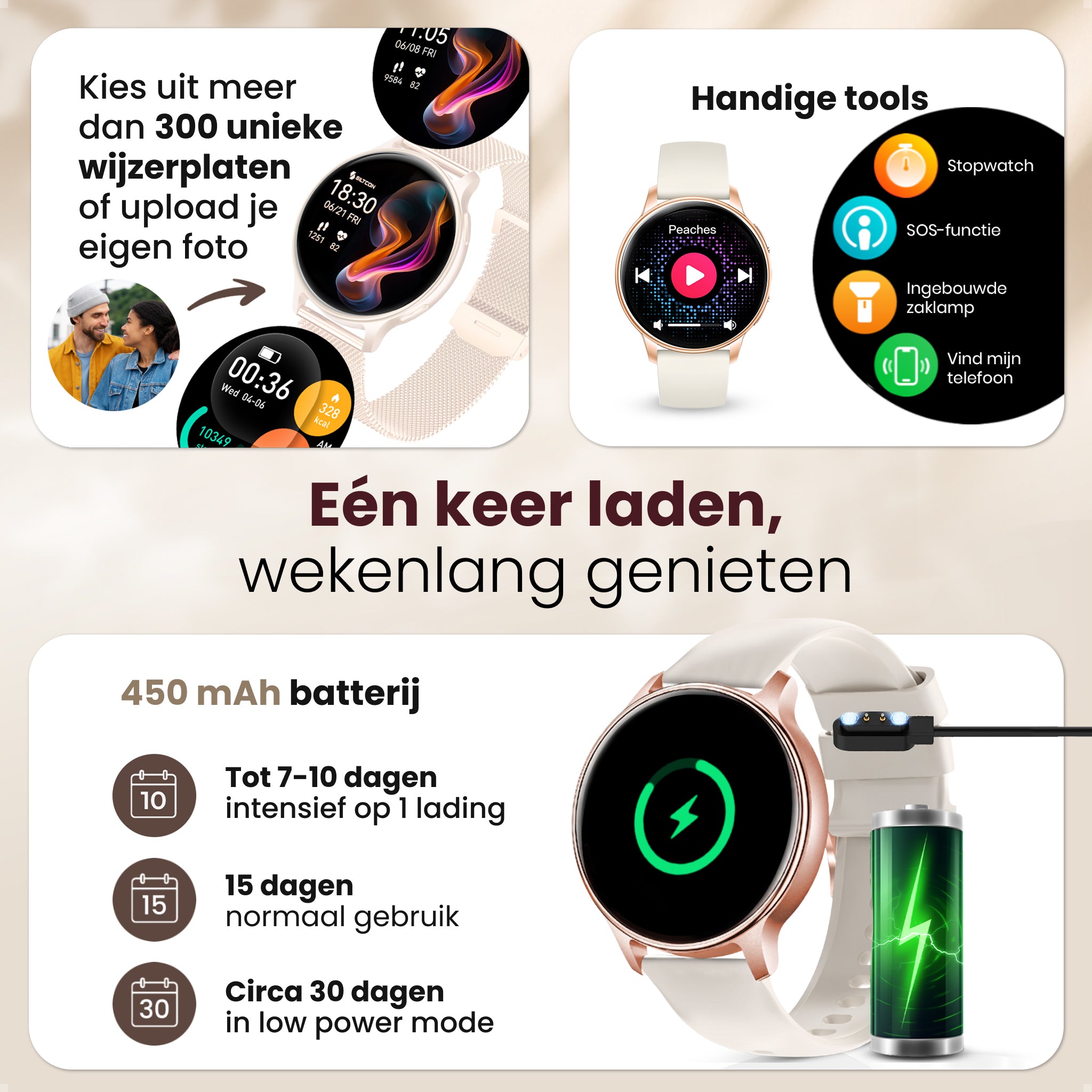 Siltcon® Auréa 2 Smartwatch dames - Mat Goud