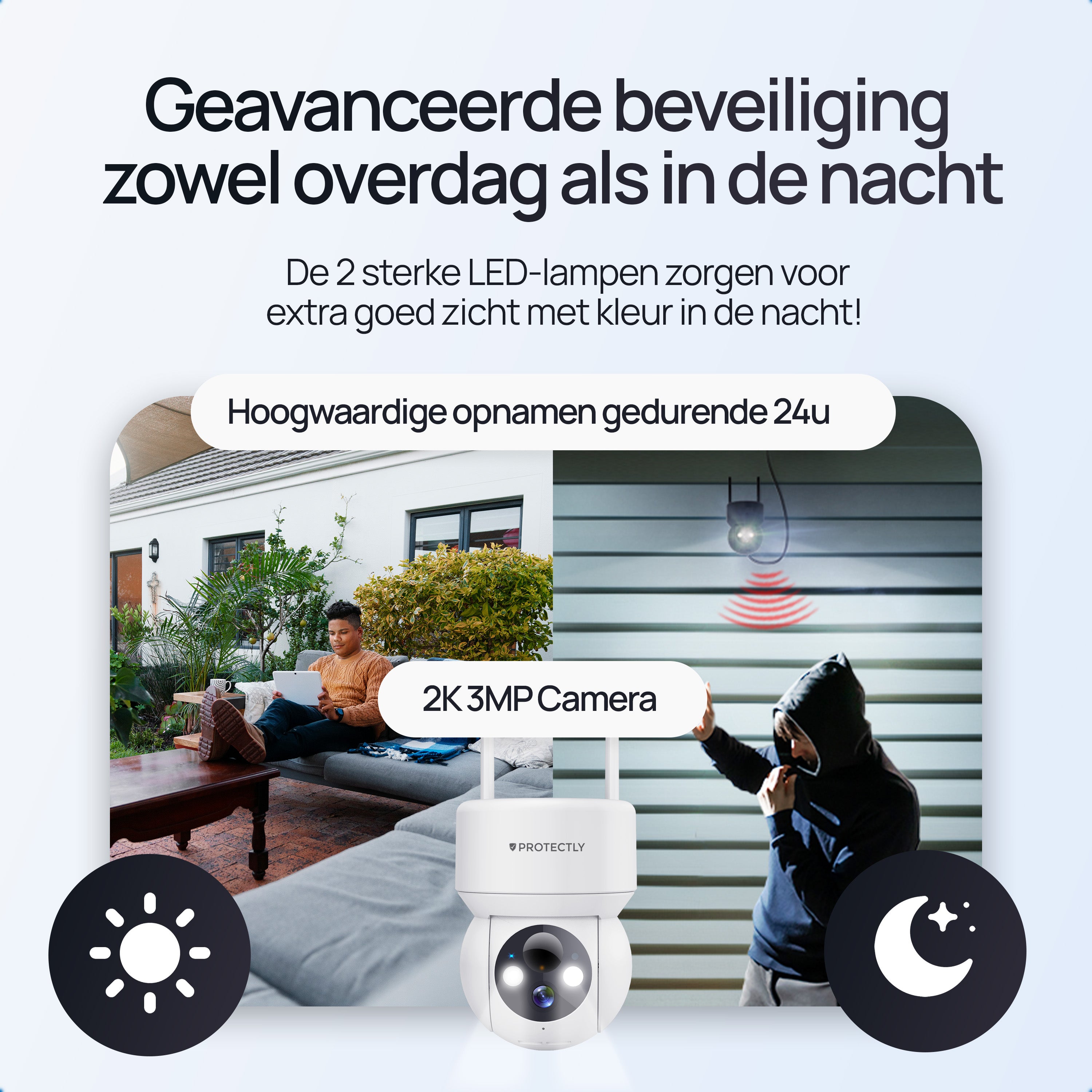 Protectly – Draadloze Beveiligingscamera Wit – 2K Nachtzicht & Appbediening - Siltcon