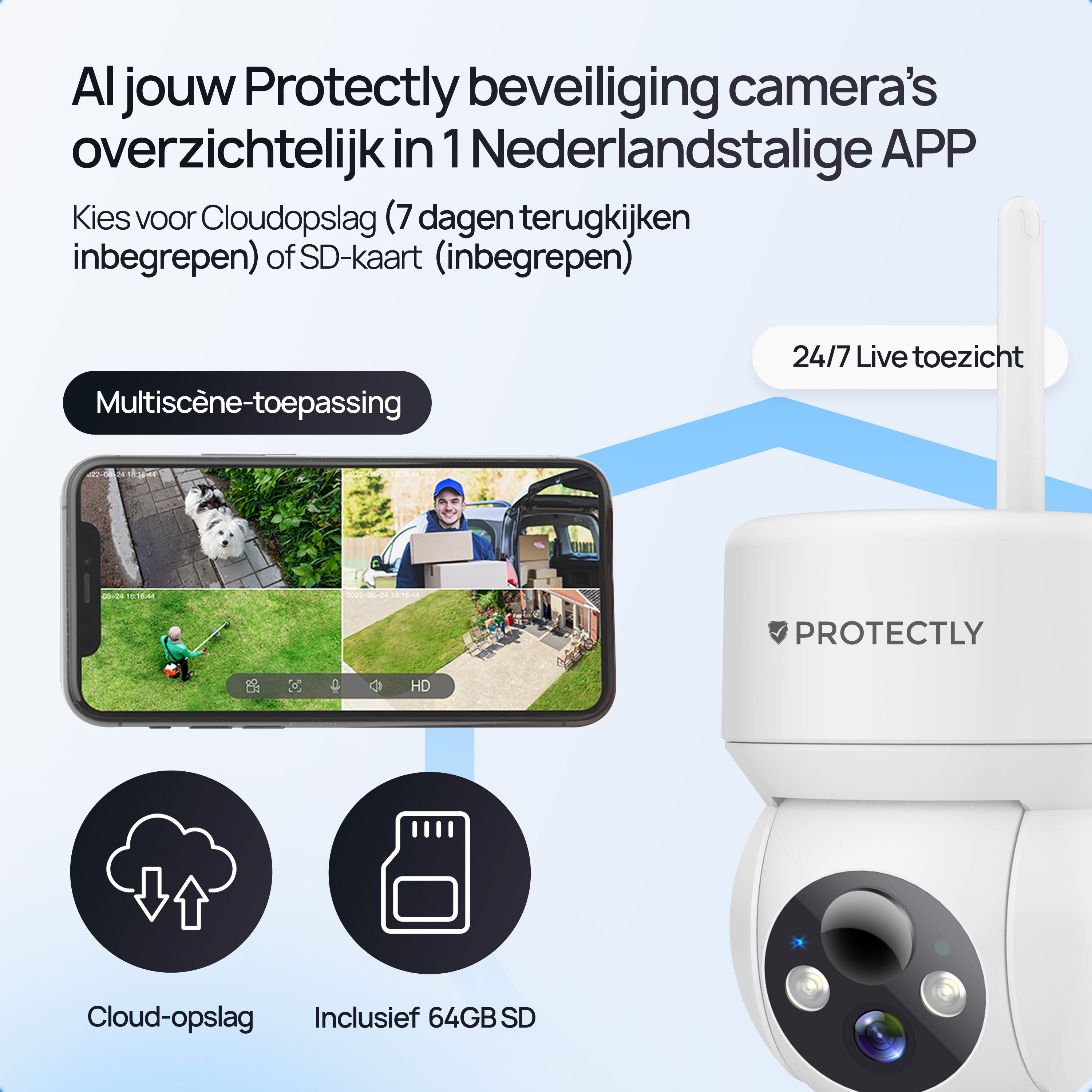 Protectly Beveiligingscamera Buiten 2K 3MP Wit – Nachtzicht & Appbediening - Siltcon