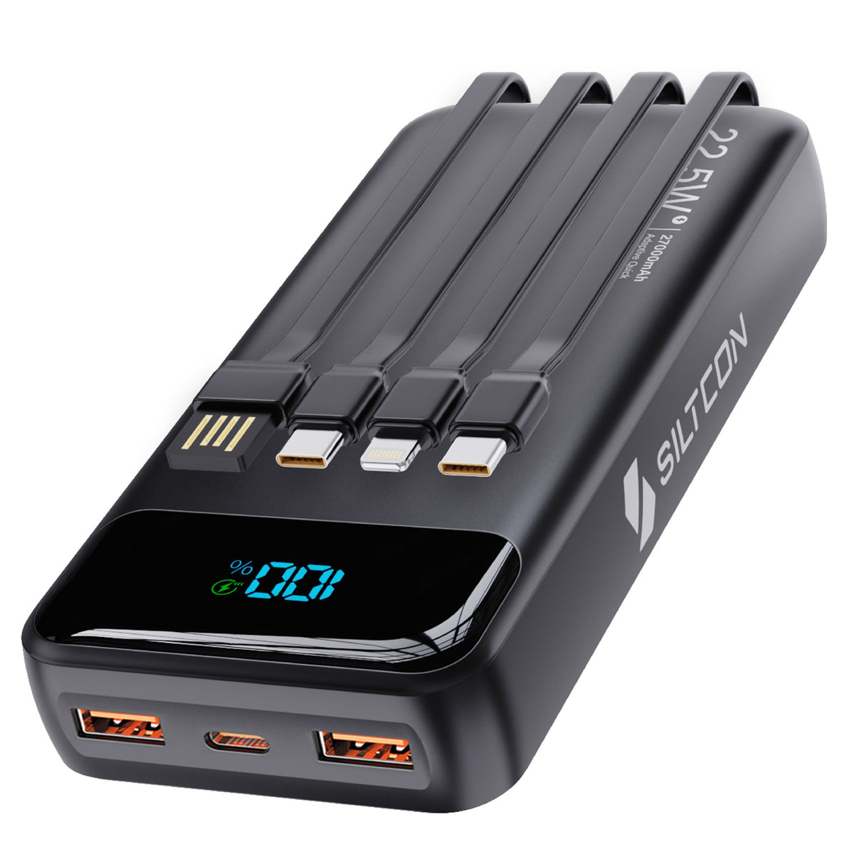 Siltcon® Powerbank 27000 mAh - ingebouwde kabels