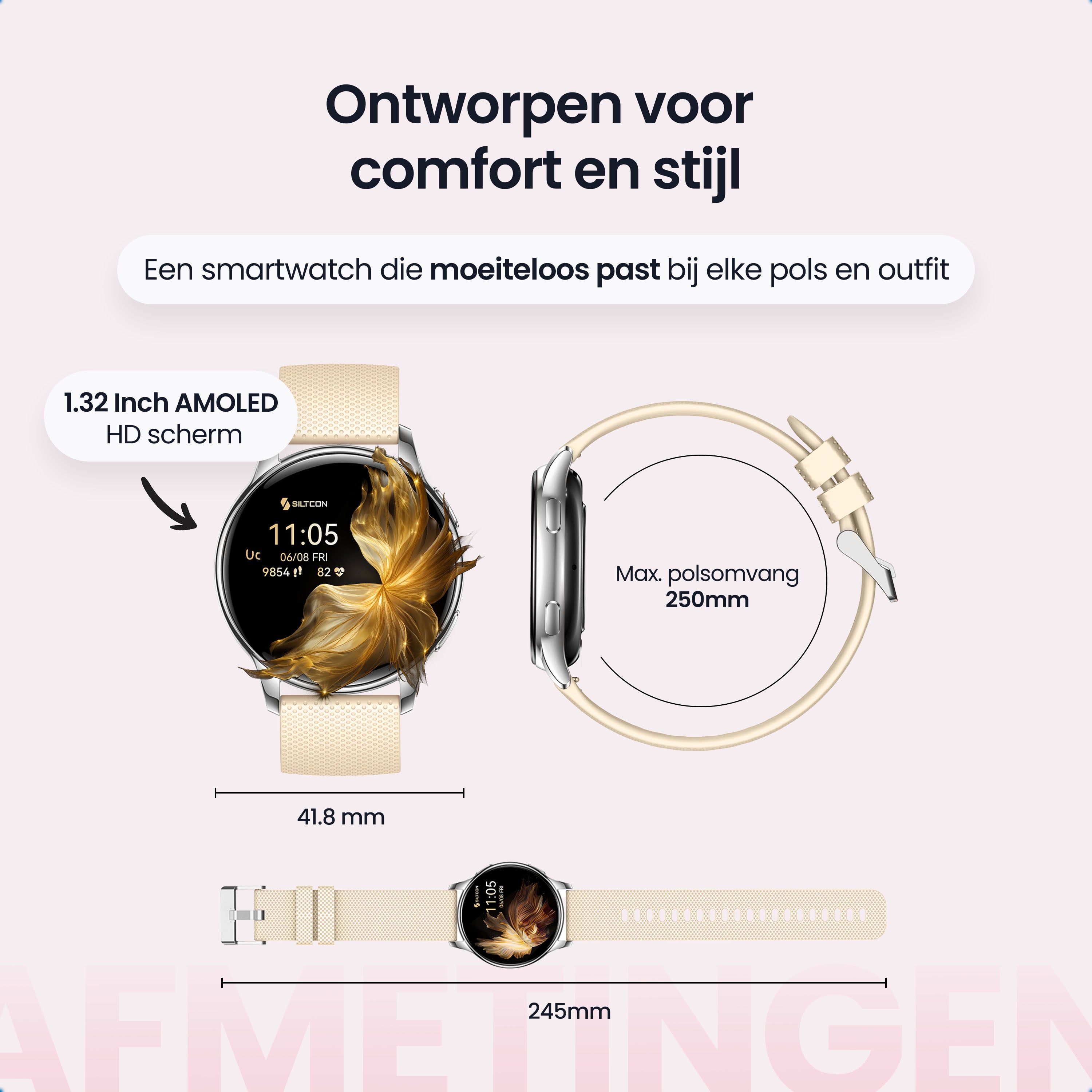 Siltcon Auréa Smartwatch Dames Zilver – Incl. 5 bandjes - Siltcon