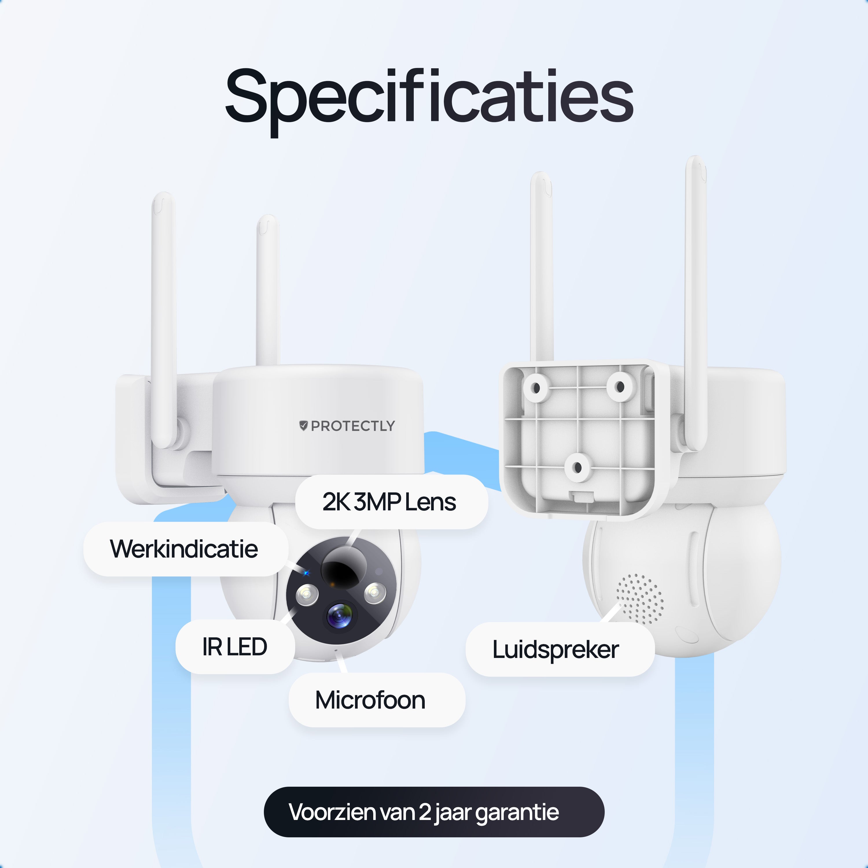 Protectly – Draadloze Beveiligingscamera Wit – 2K Nachtzicht & Appbediening - Siltcon