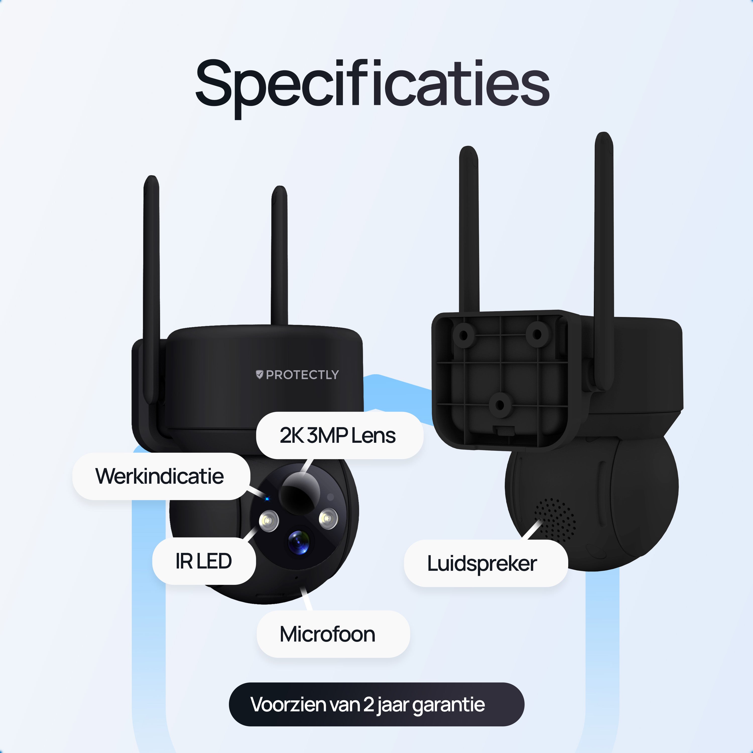 Protectly – Draadloze Beveiligingscamera Zwart – 2K Nachtzicht & Appbediening - Siltcon