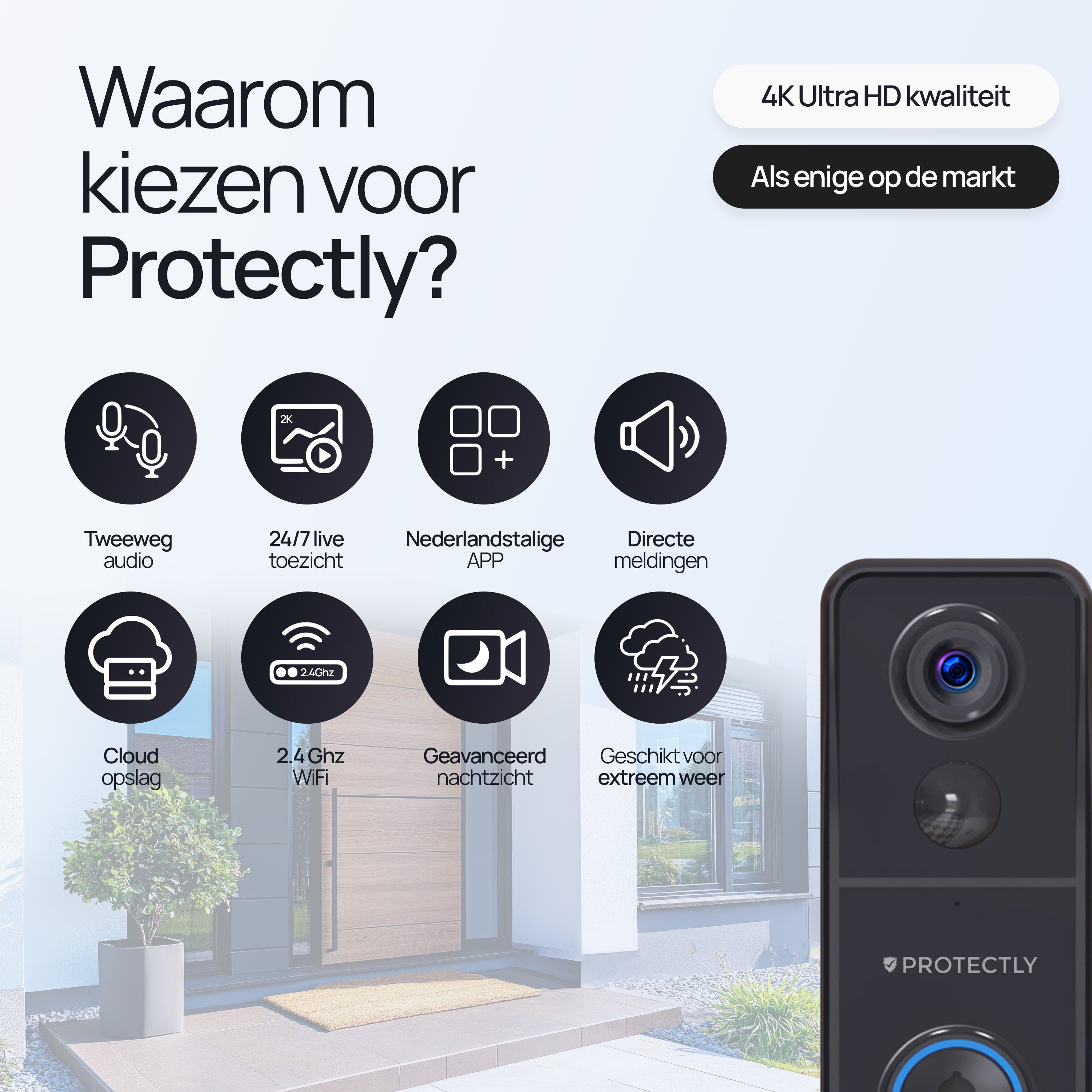 Protectly® Slimme Draadloze Video Deurbel 4K Beeldkwaliteit - Siltcon