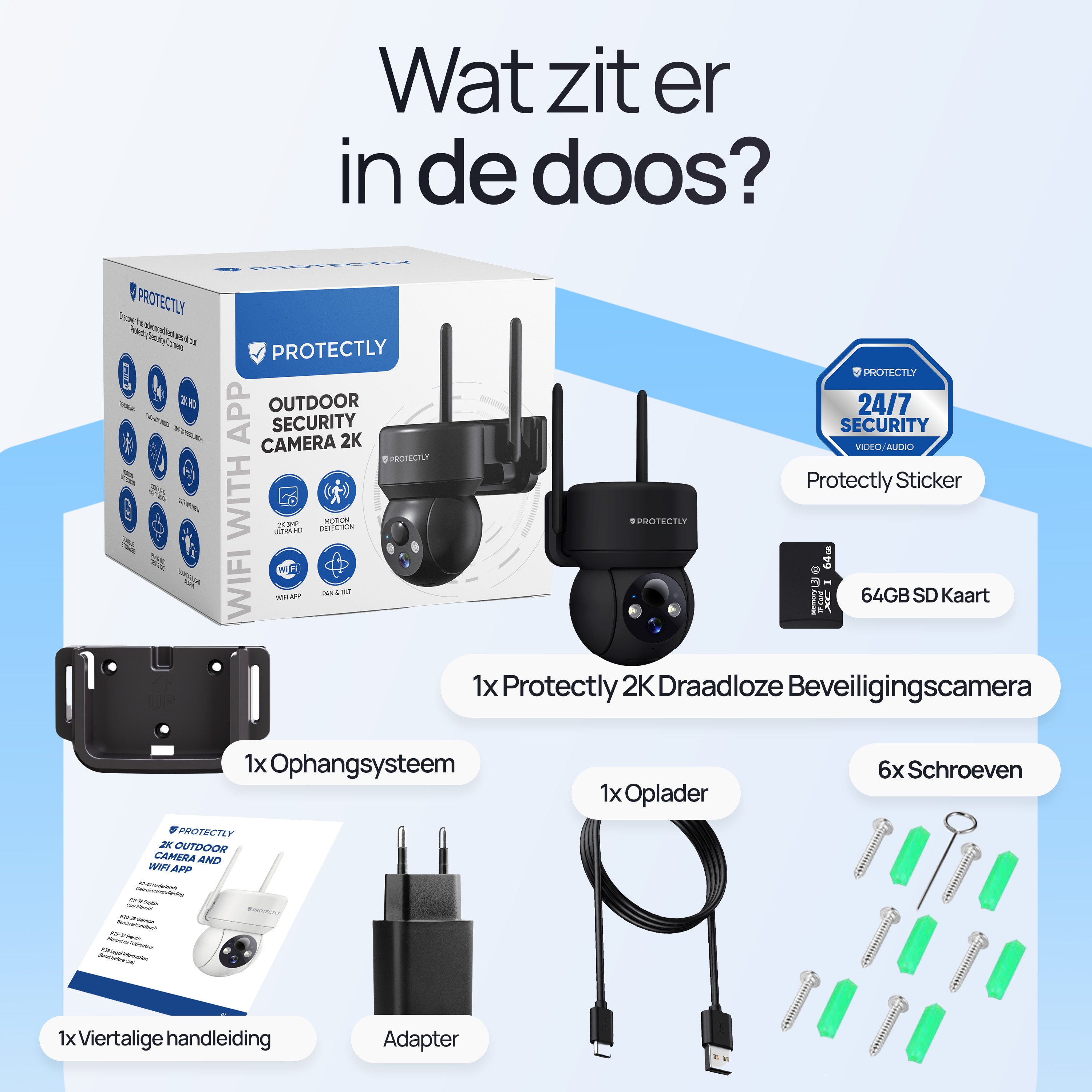 Protectly – Draadloze Beveiligingscamera Zwart – 2K Nachtzicht & Appbediening - Siltcon