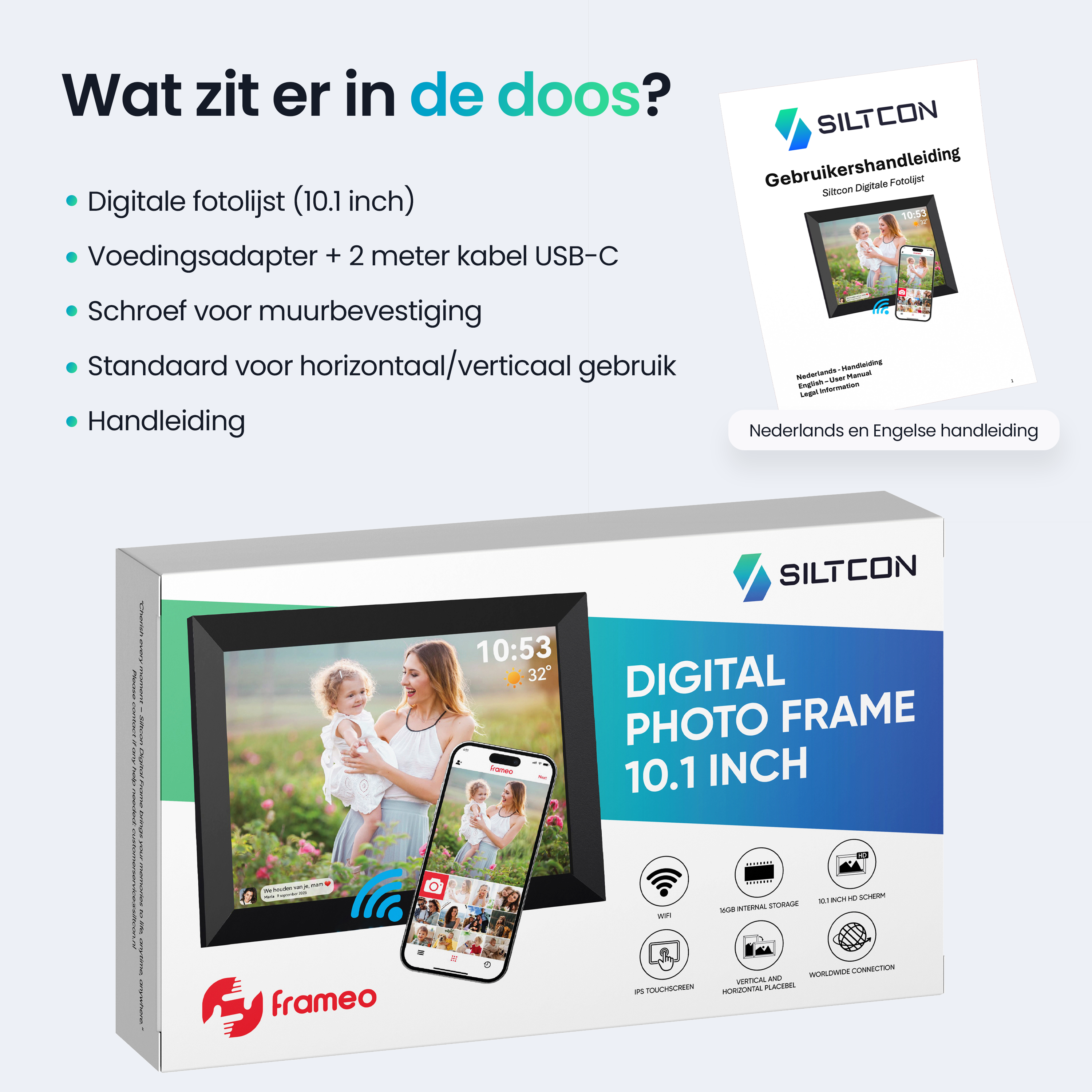 Siltcon Digitale Fotolijst Wifi – 10.1 inch HD & 16GB Opslag - Siltcon