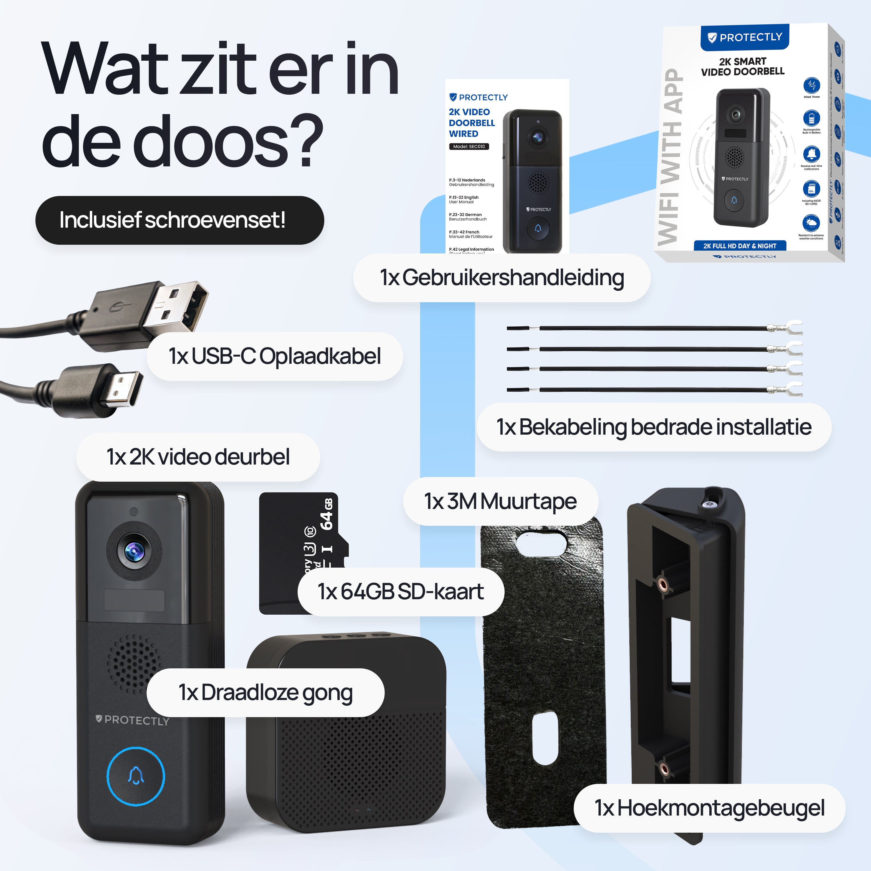 Protectly® Video-Türklingel Kabellos & Verkabelt 2K