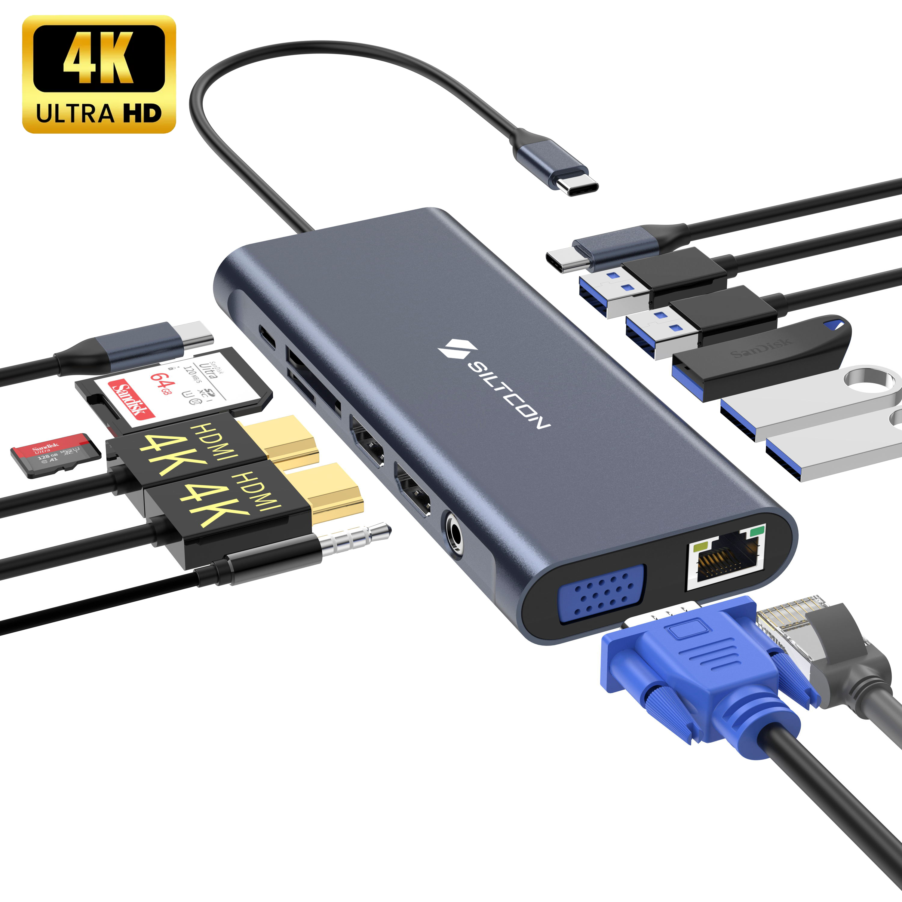 Siltcon 14-in-1 USB-C Hub – Laptop Docking Station - Siltcon