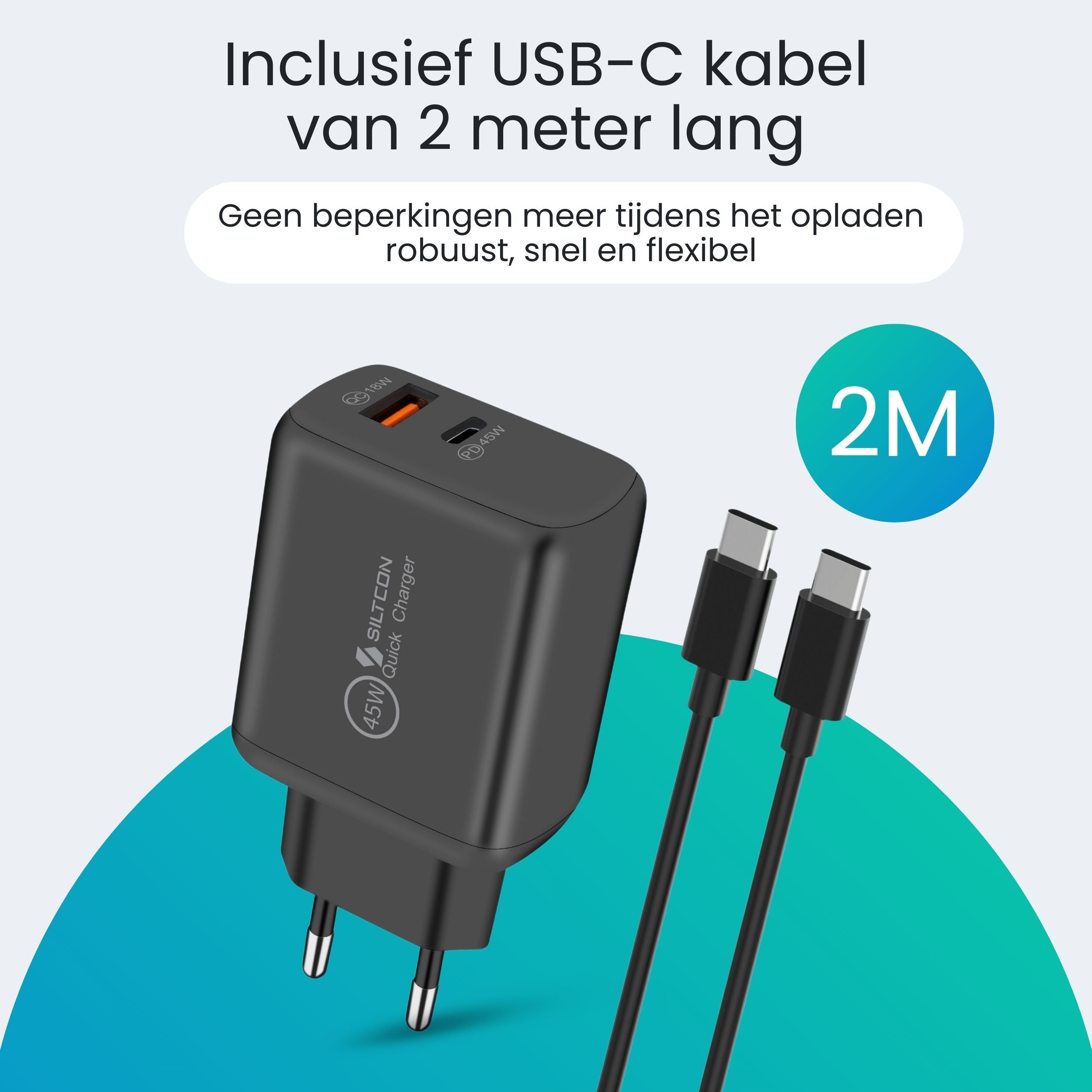 Siltcon 45W USB-C Snellader – Supersnel & Universeel Opladen - Siltcon