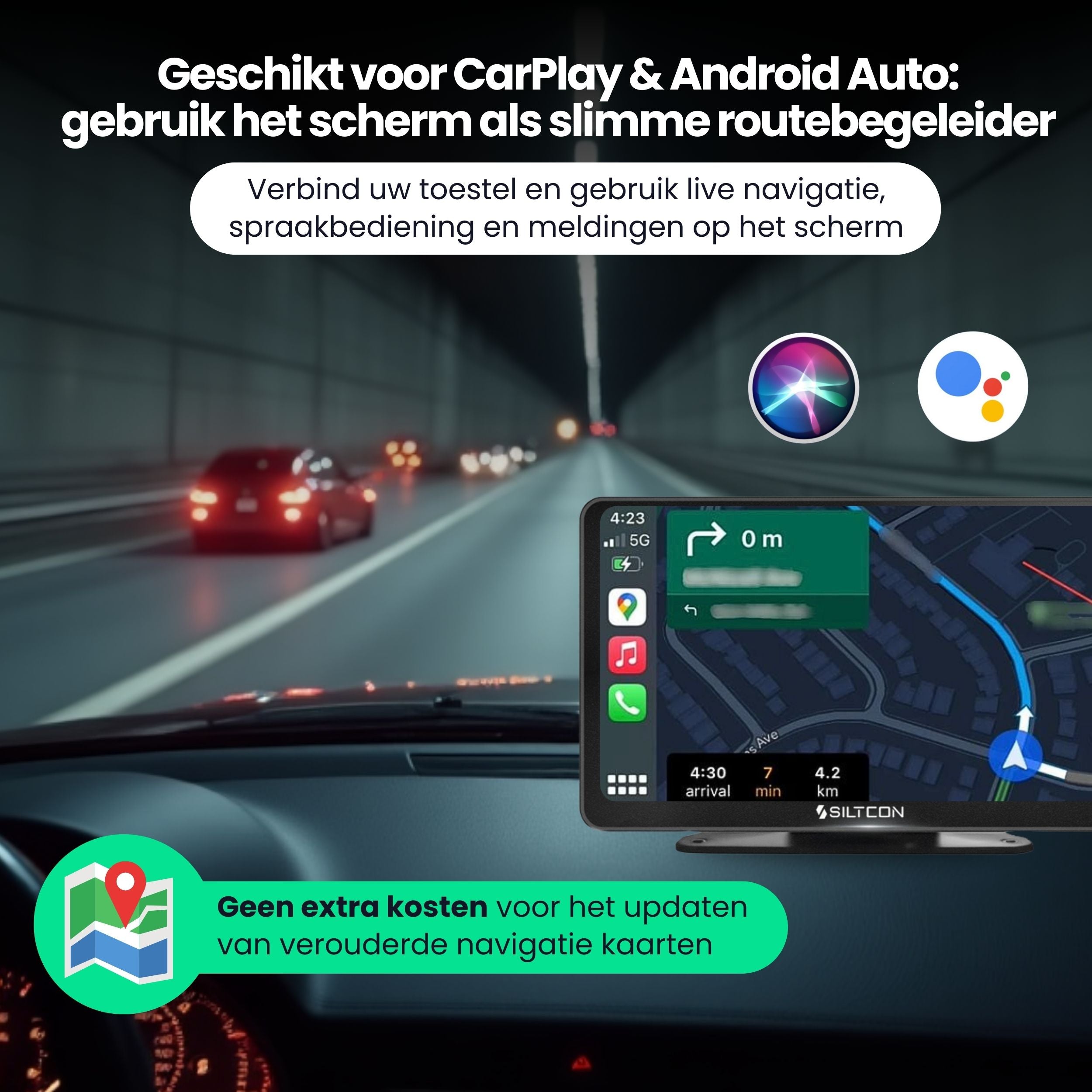 Siltcon CarPlay Scherm 7 Inch – Geschikt voor Apple & Android – Draadloos gebruik - Siltcon