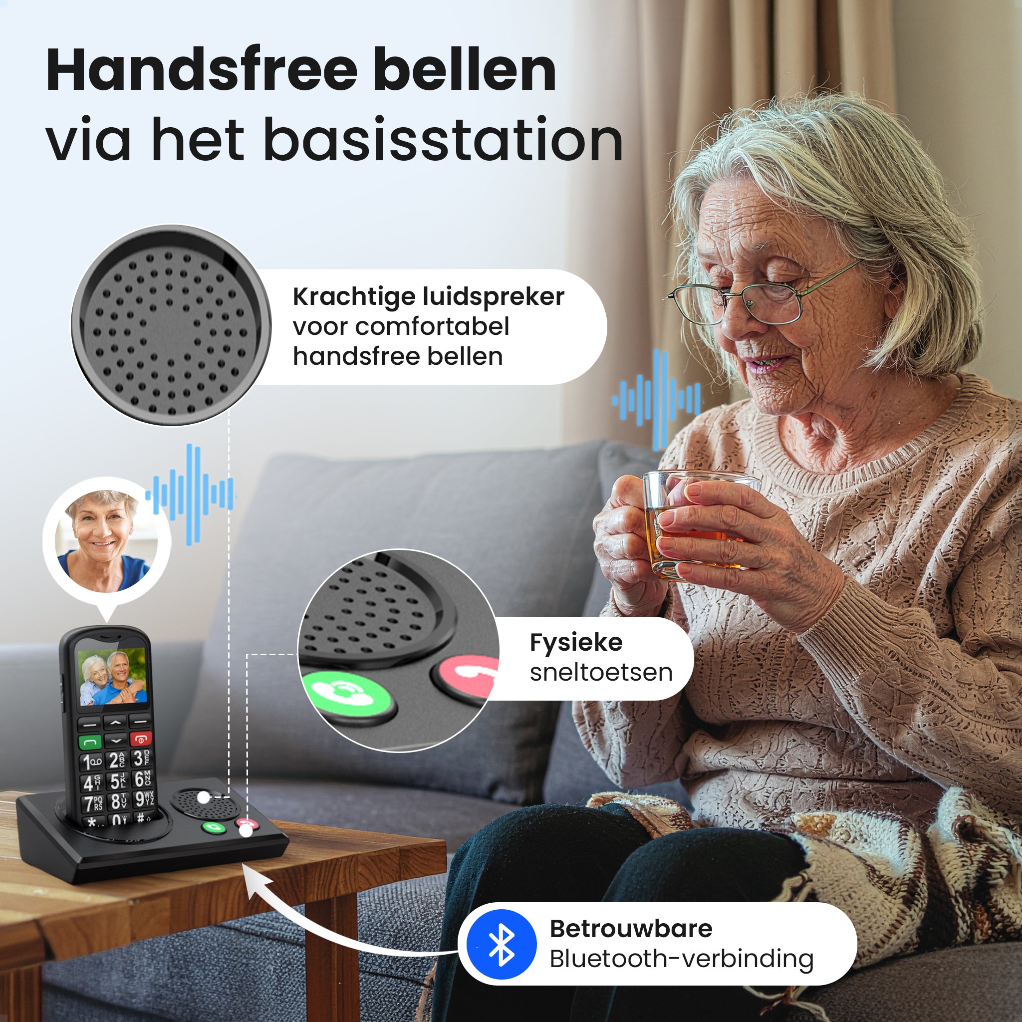 Protectly® Senioren Telefoon - 4G - Met Homebase