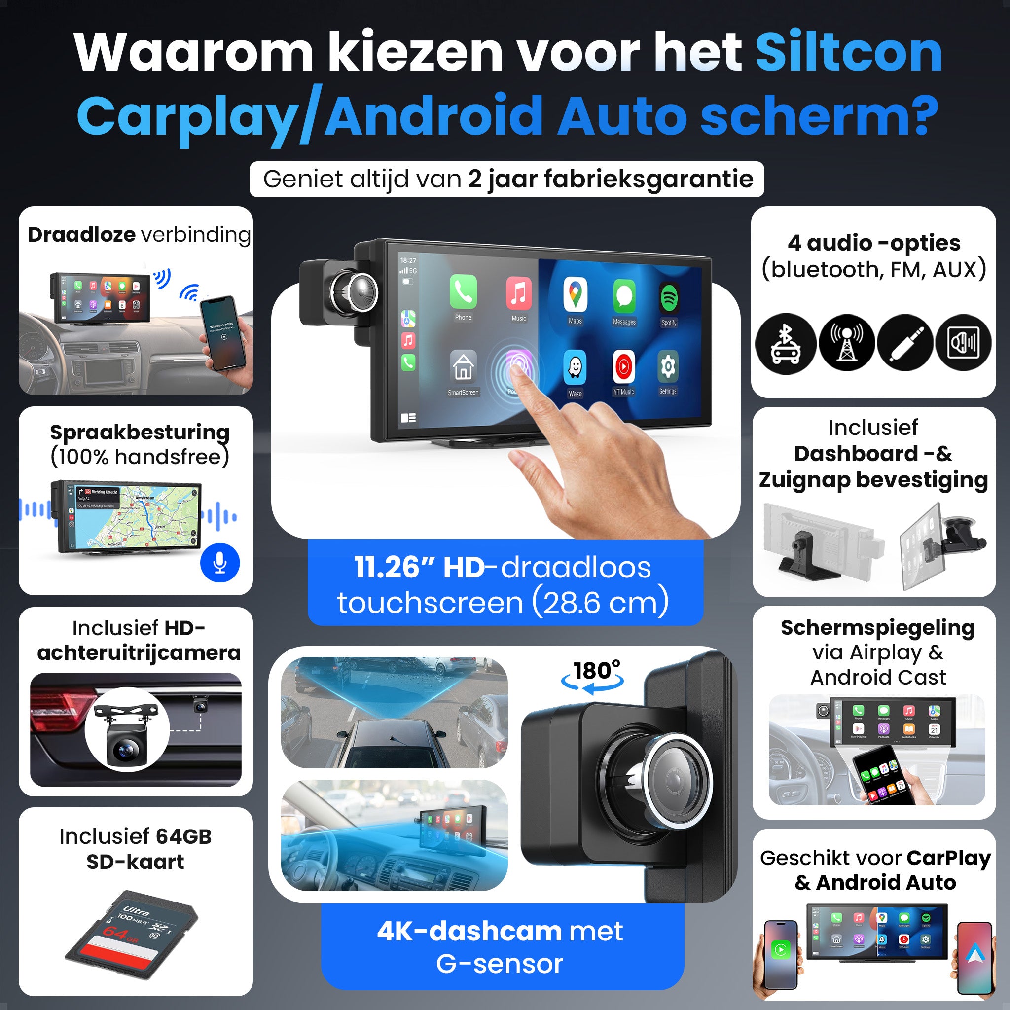 Siltcon® 11,26" Carplay / Android Auto Bildschirm & 4K Dashcam