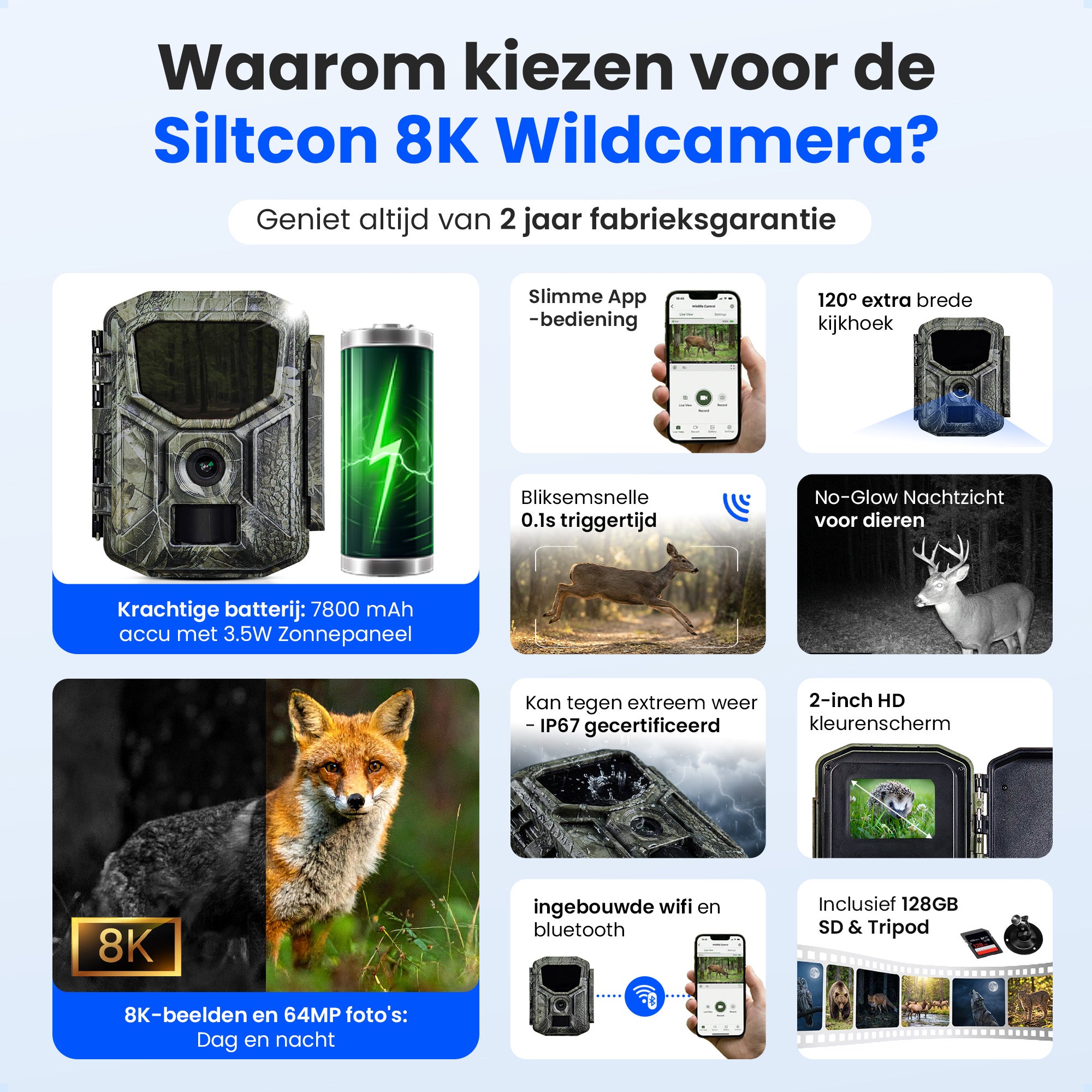 Siltcon Wildkamera mit Solarpanel am Kabel 8K