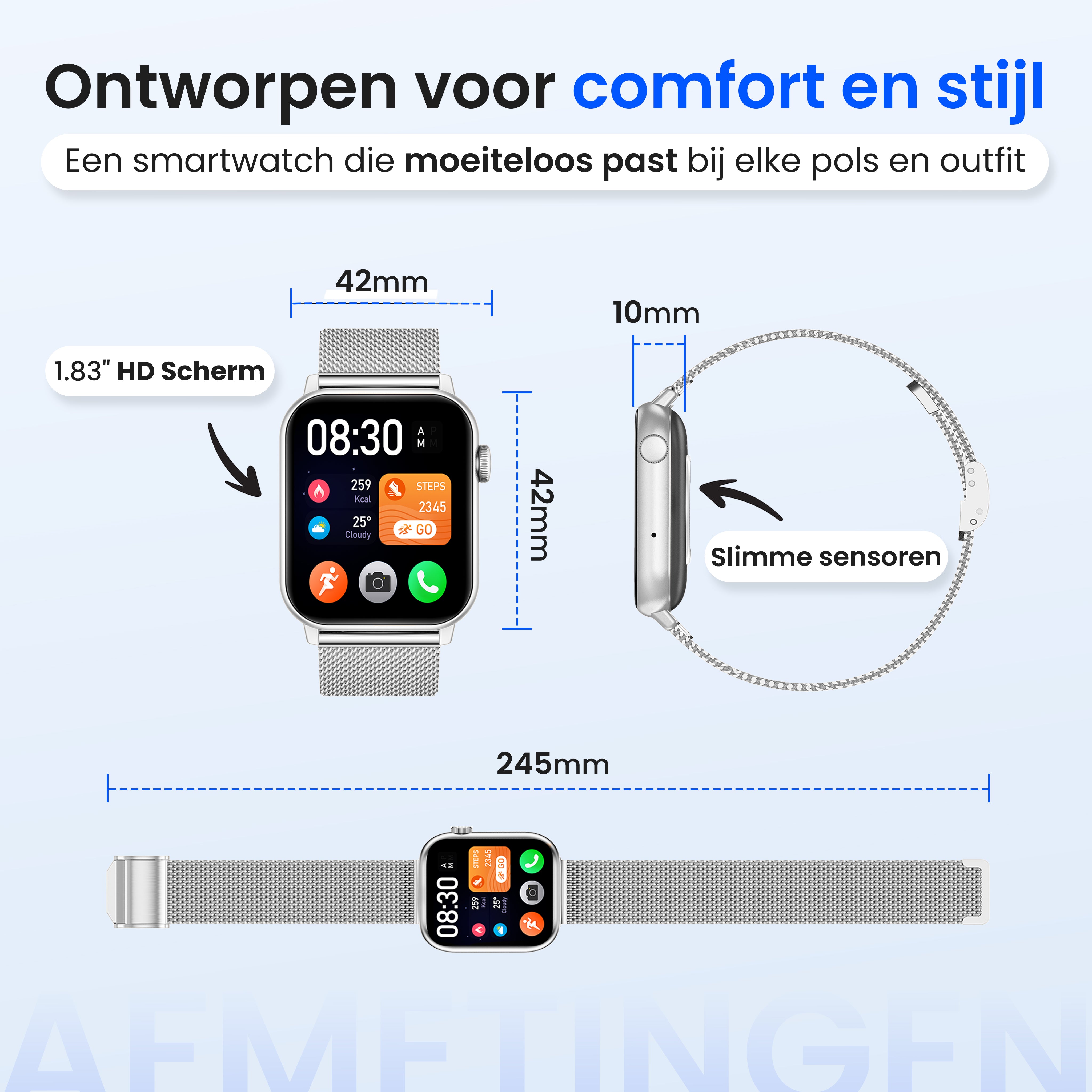 Siltcon Smartwatch Heren & Dames Pro - Zilver