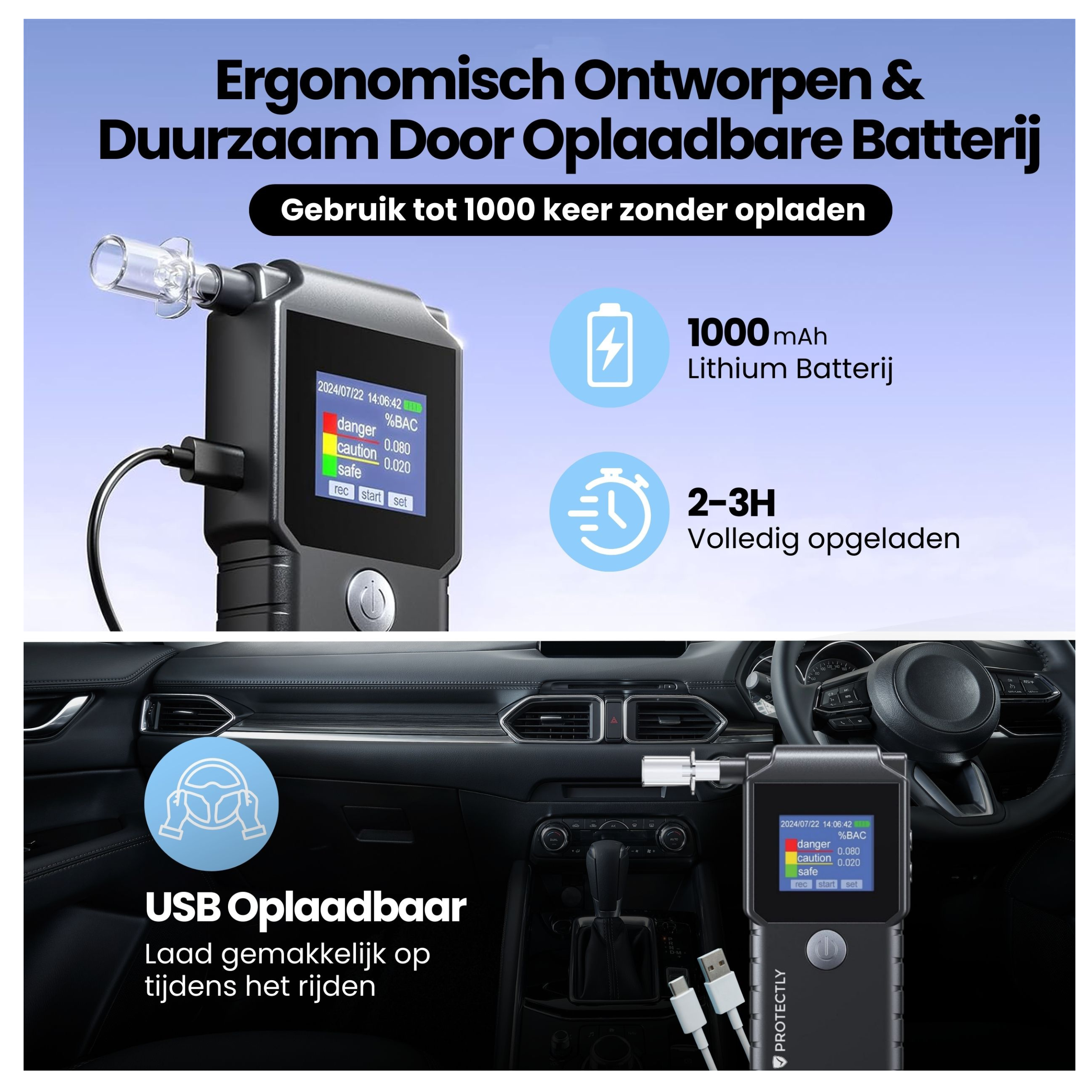 Protectly Alcoholtester Digitaal – 20 mondstukjes - Siltcon