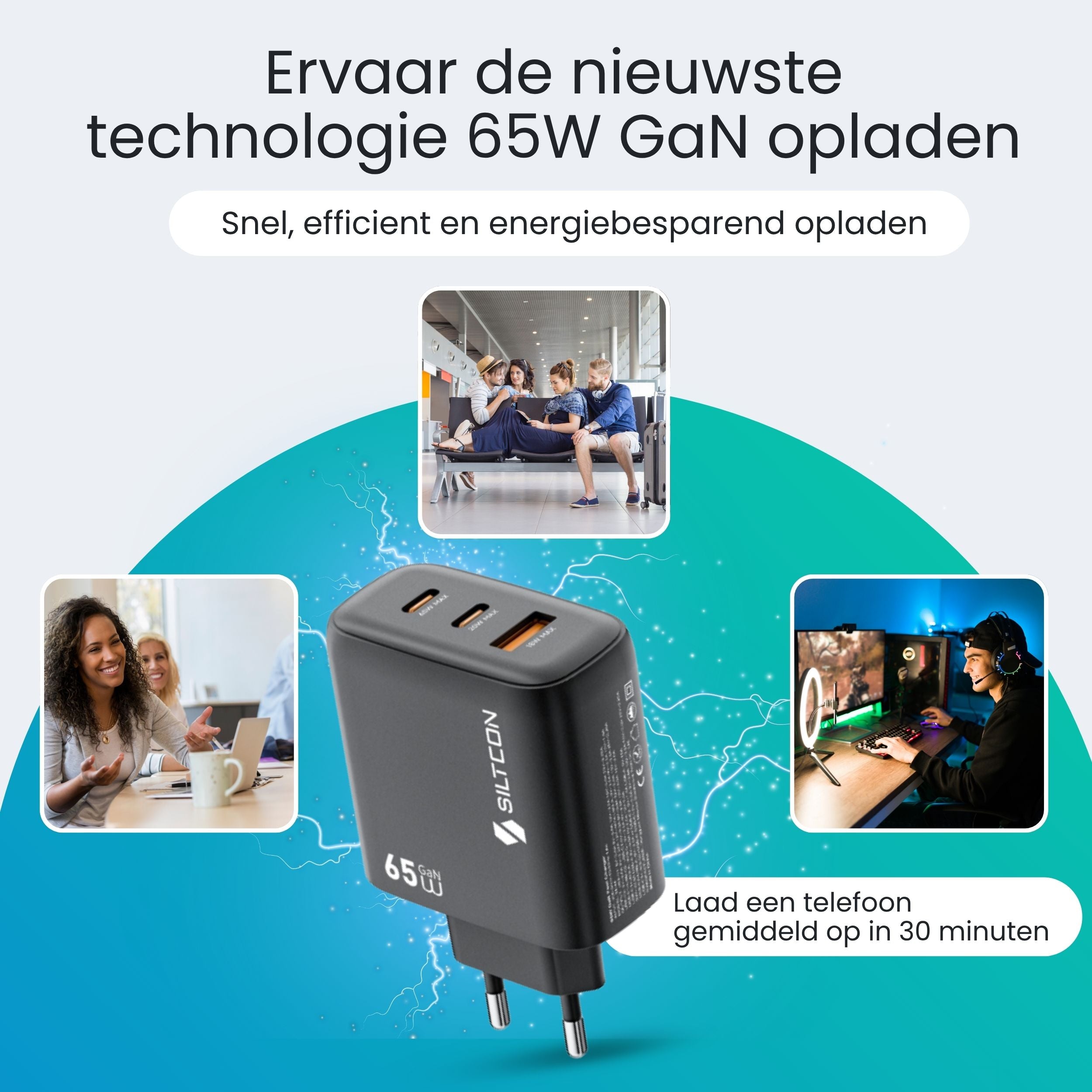 Siltcon 65W USB-C Adapter – Snellader voor Laptop & iPhone - Siltcon