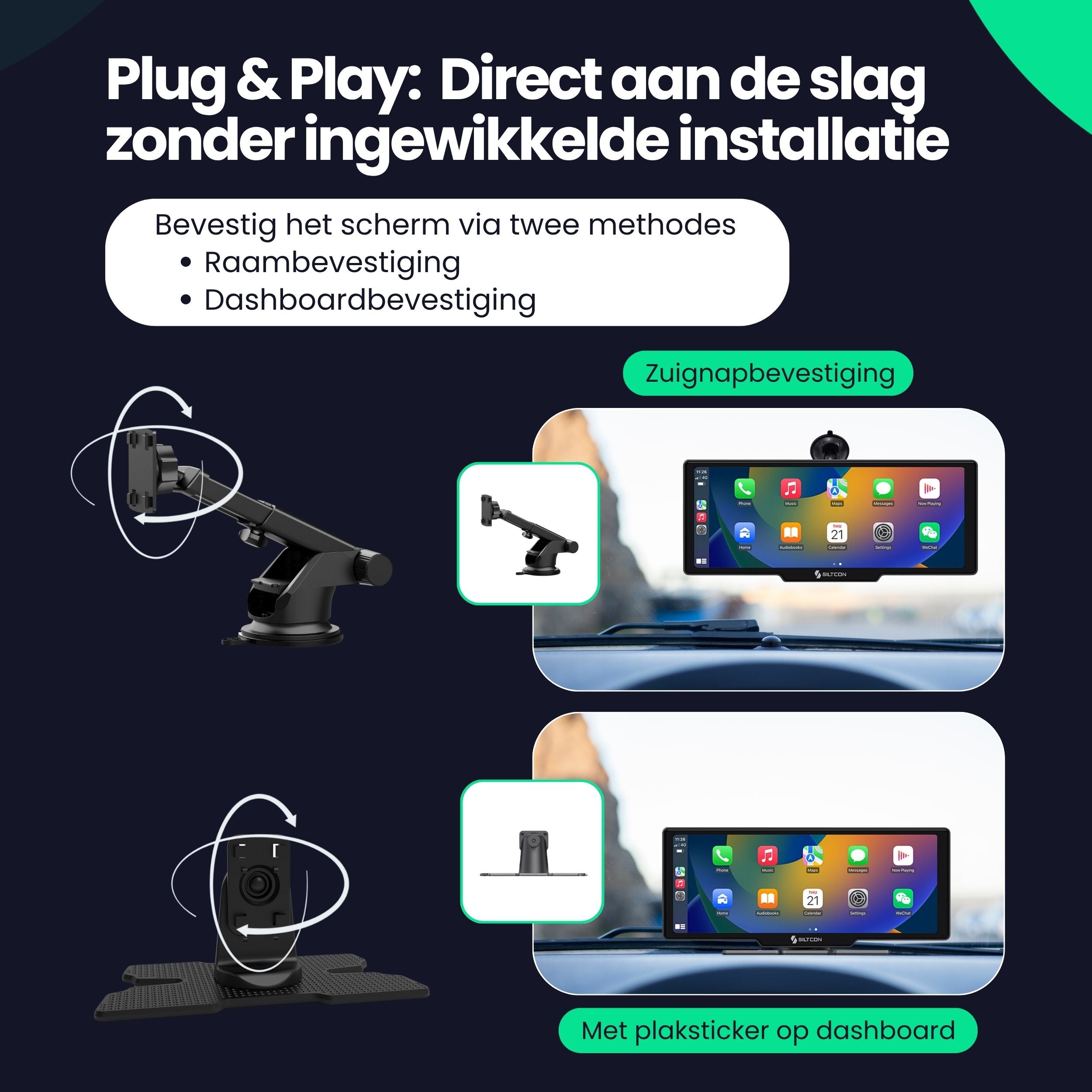 Siltcon 10.26” CarPlay Scherm – Draadloos voor iOS & Android - Siltcon