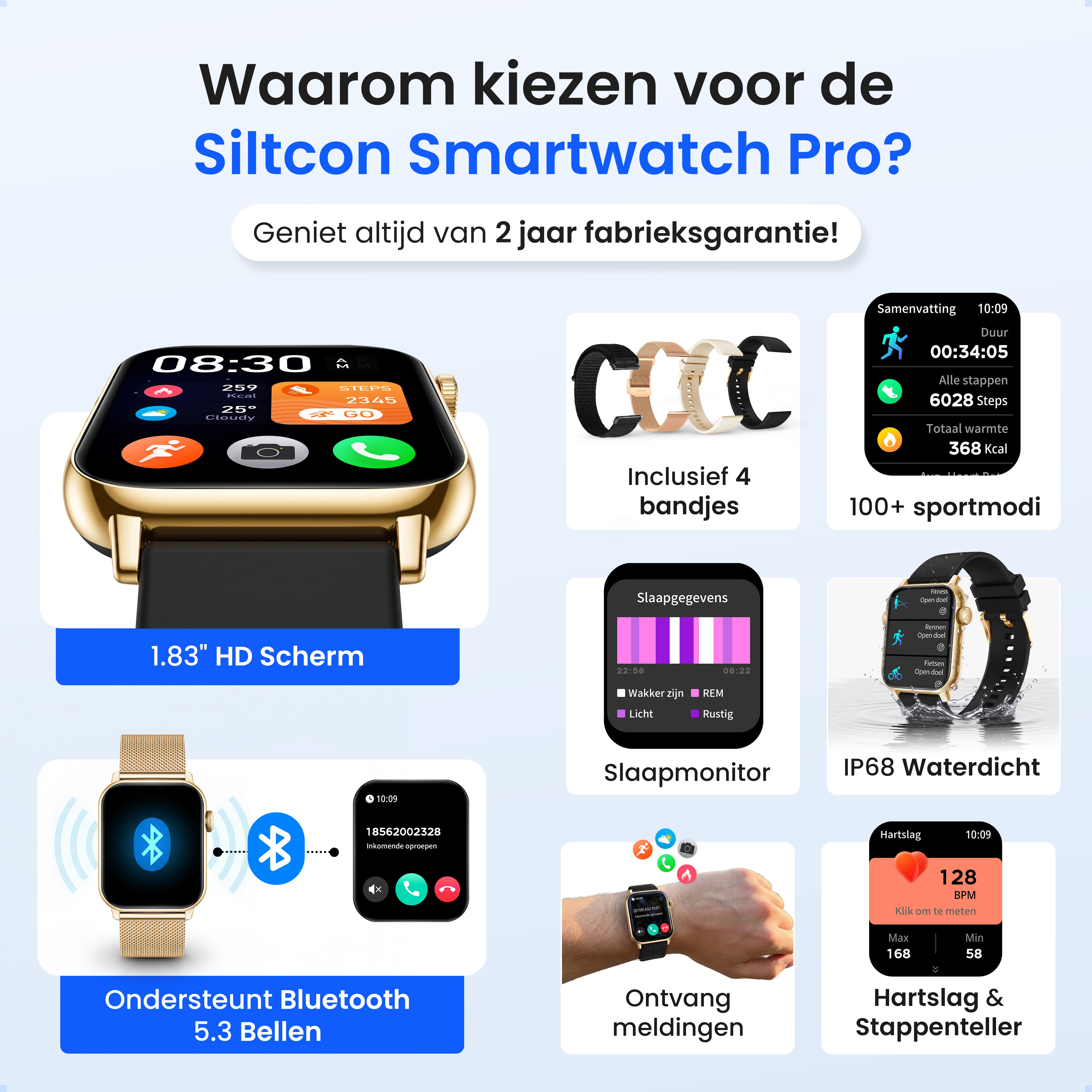 Siltcon Smartwatch Heren & Dames Pro - Goud