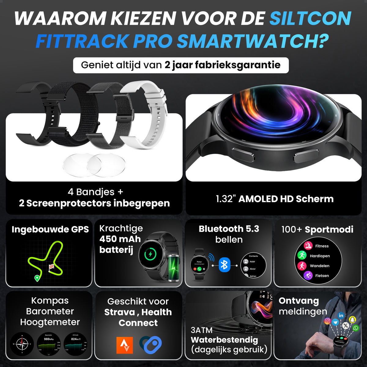Siltcon® FitTrack Pro Smartwatch dames & heren