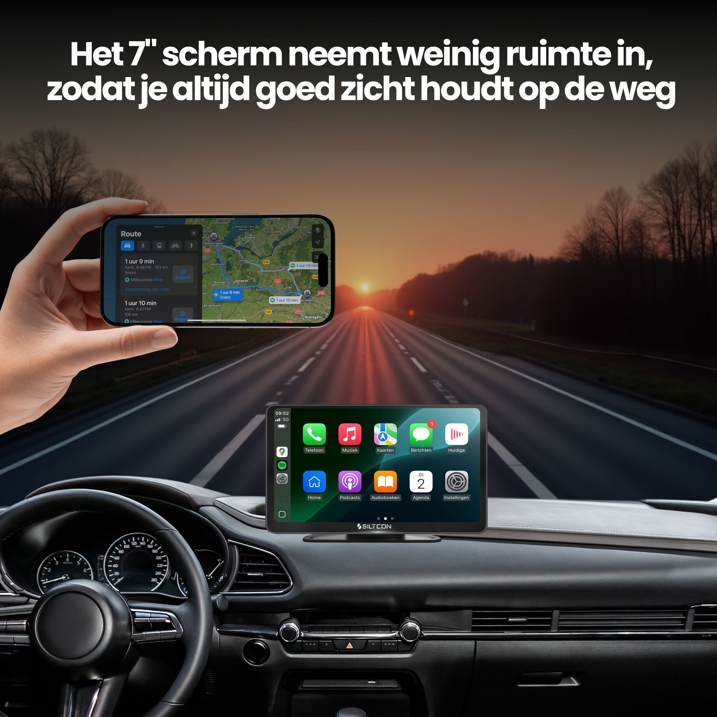 Siltcon CarPlay Scherm 7 Inch – Geschikt voor Apple & Android – Draadloos gebruik - Siltcon