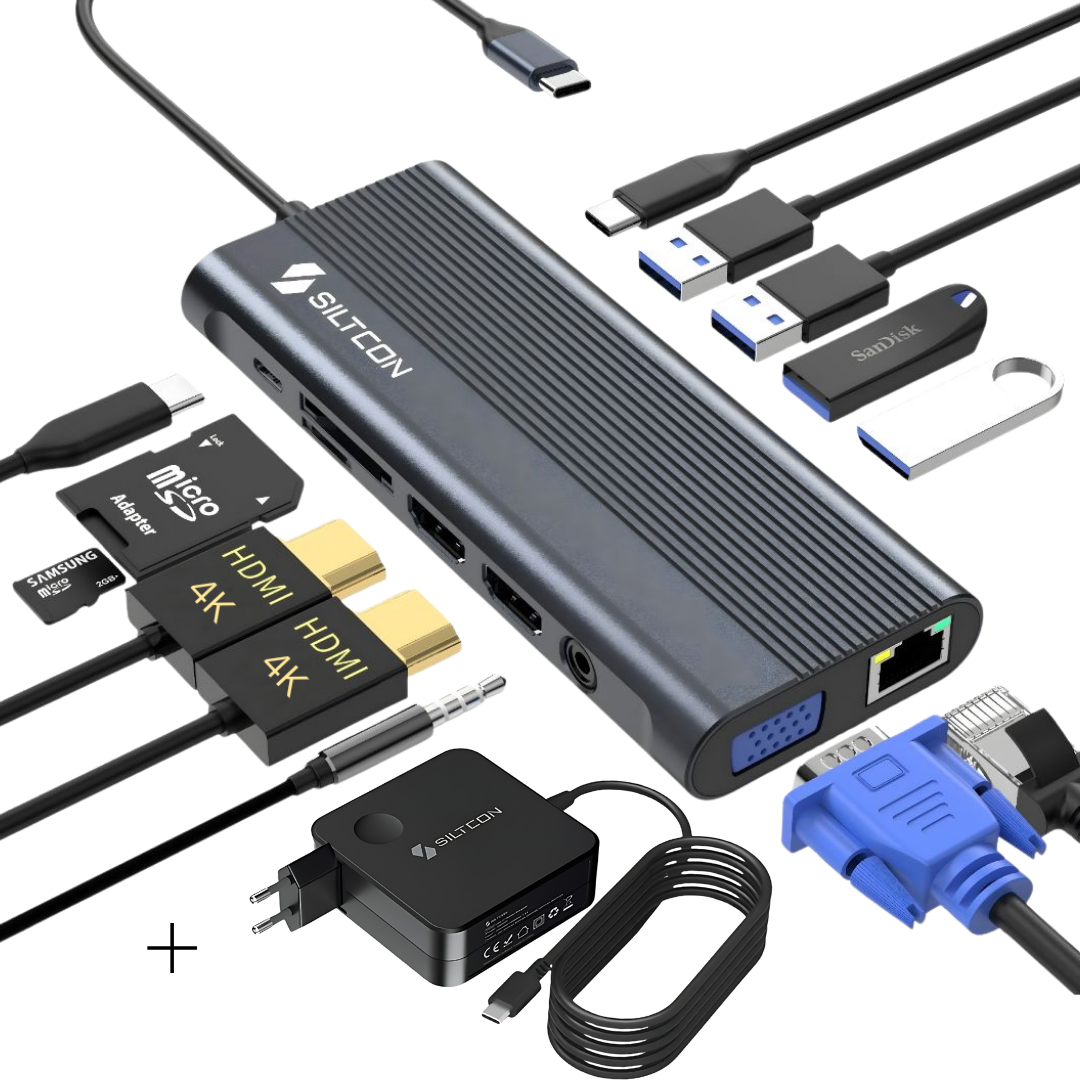 Siltcon® 13 in 1 USB C Hub - Docking Station Laptop + 100W