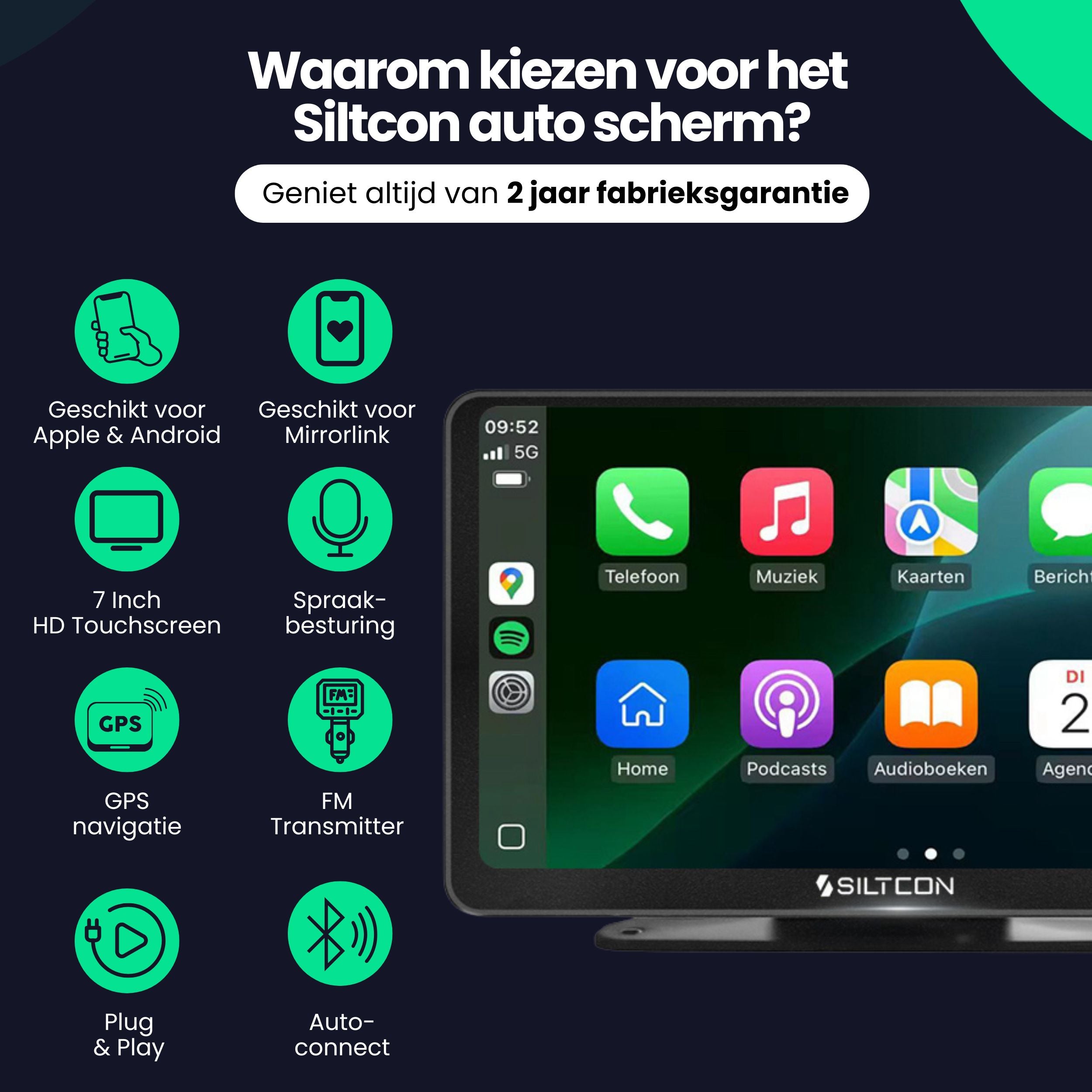 Siltcon CarPlay Scherm 7 Inch – Geschikt voor Apple & Android – Draadloos gebruik - Siltcon