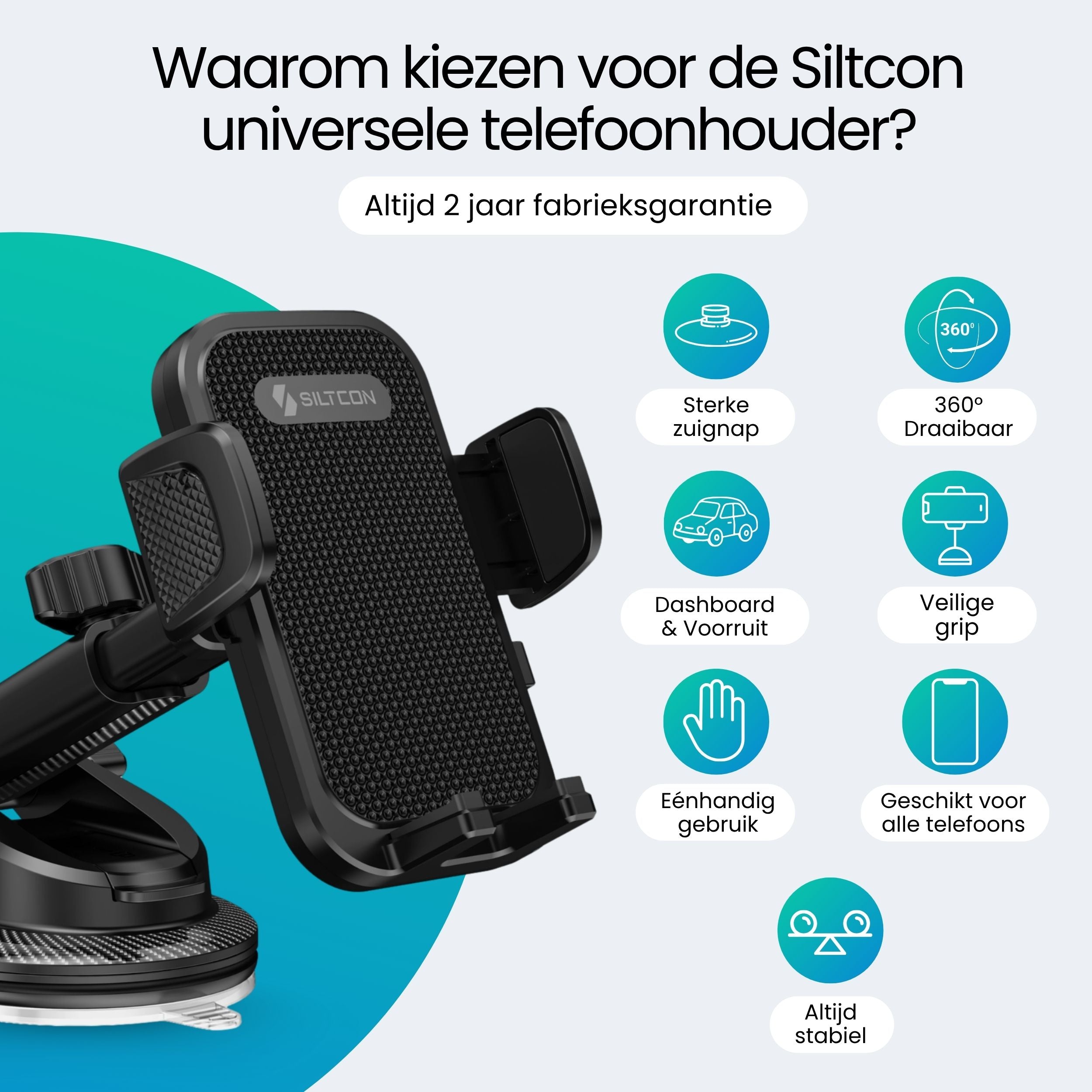 Siltcon Universele Telefoonhouder Auto – Zuignap Bevestiging & 360° Draaibaar - Siltcon