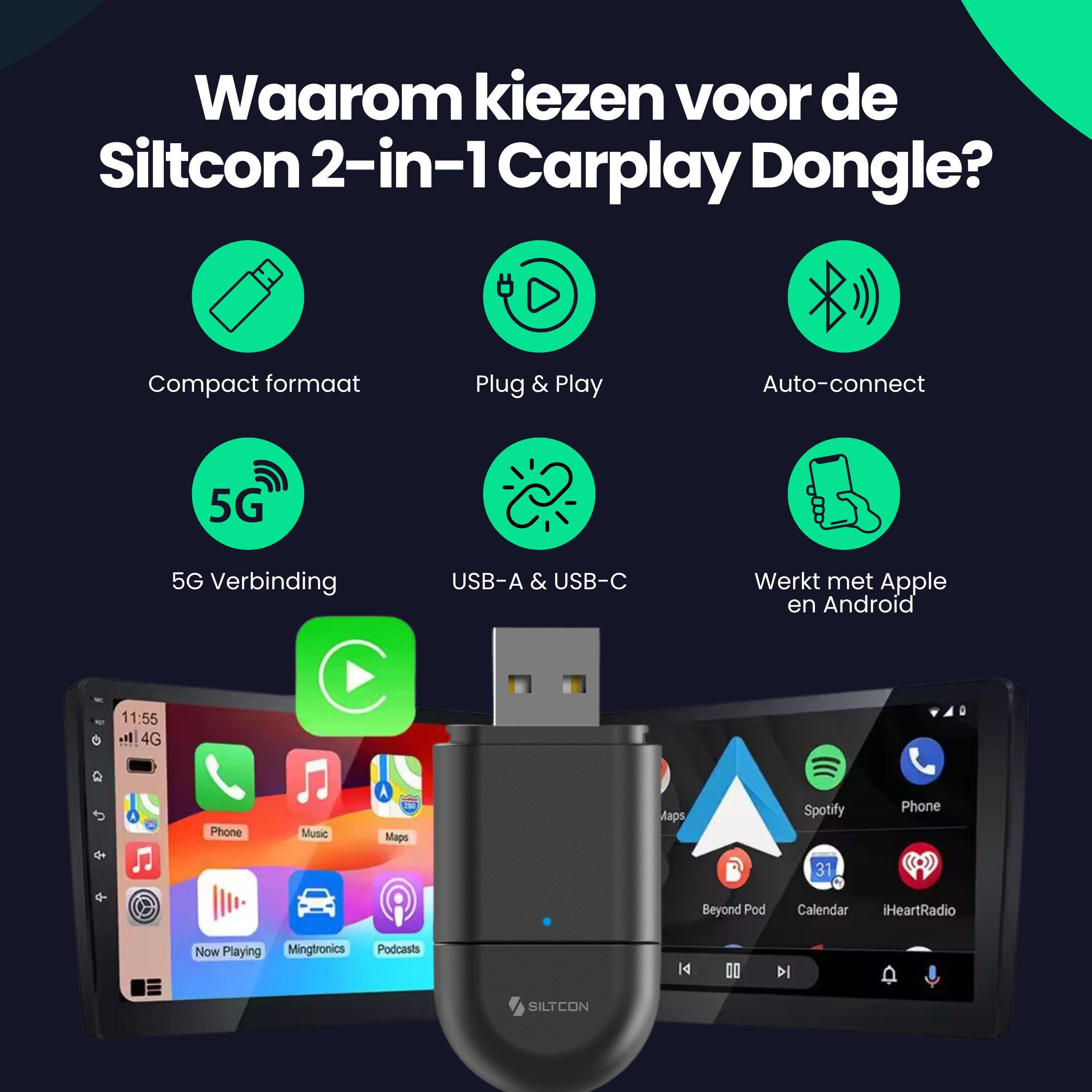 Siltcon Carplay Dongle – Android Auto - 2-in-1 - Siltcon