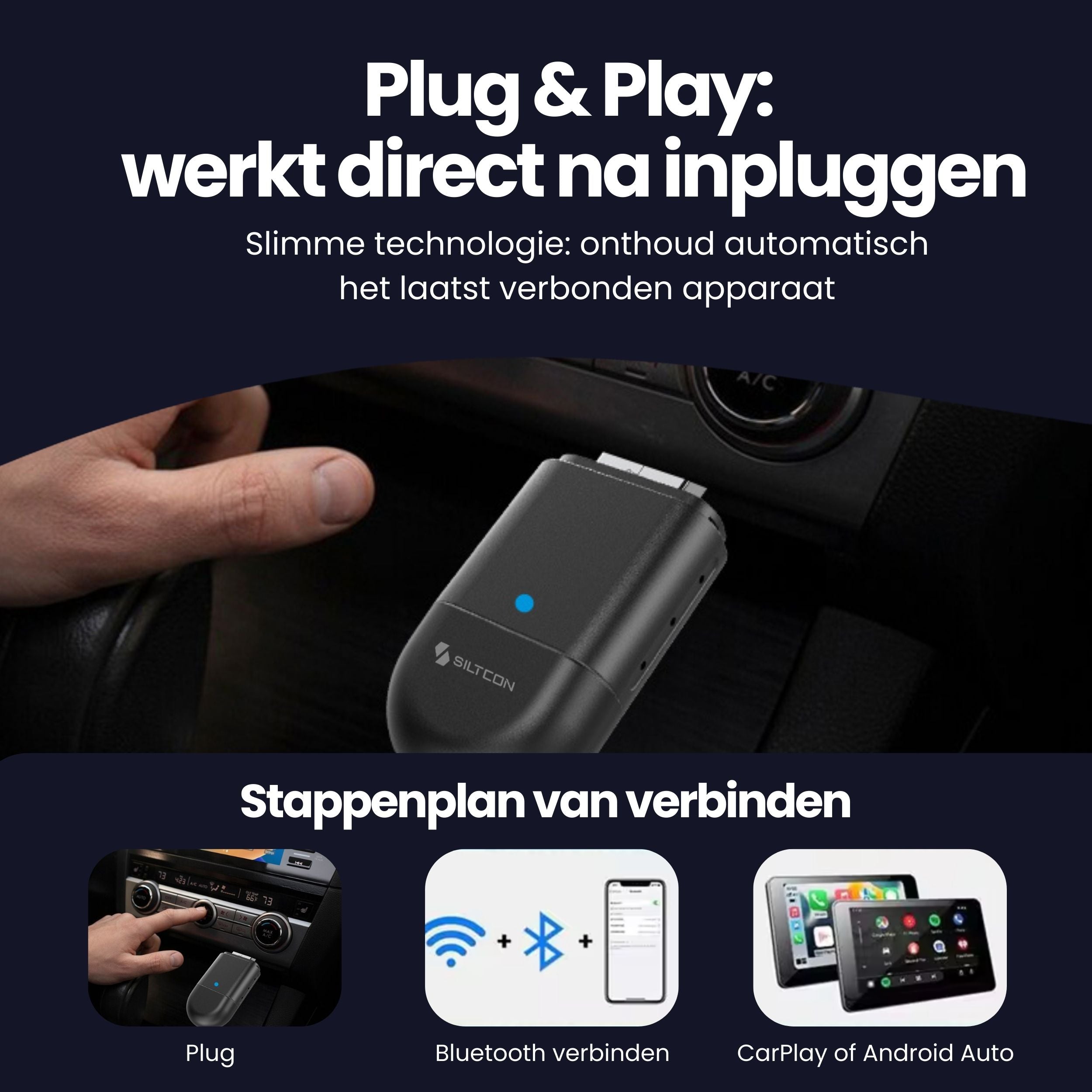 Siltcon Carplay Dongle – Android Auto - 2-in-1 - Siltcon