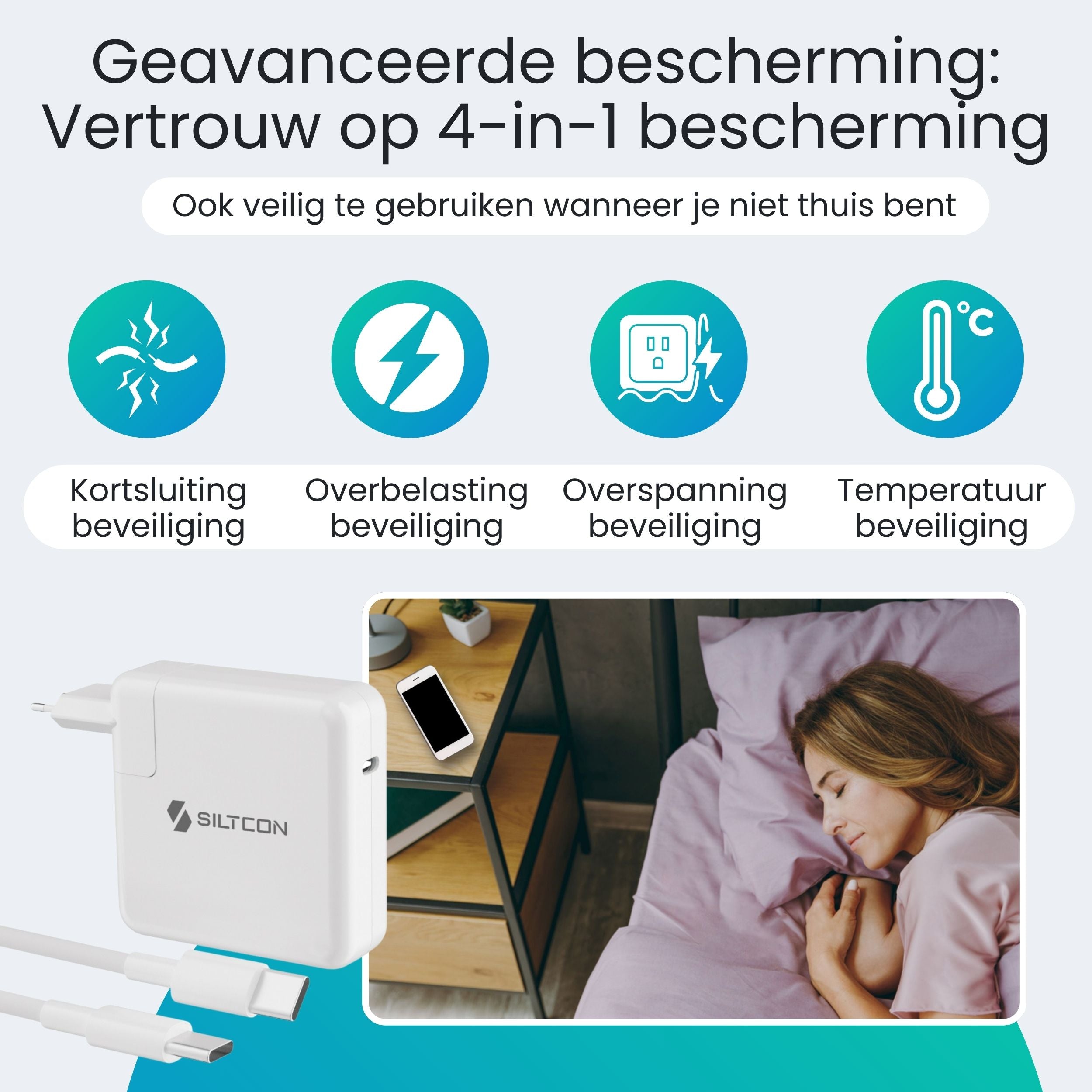 Siltcon USB-C Adapter 96W – Snellader MacBook, iPhone & Laptop - Siltcon