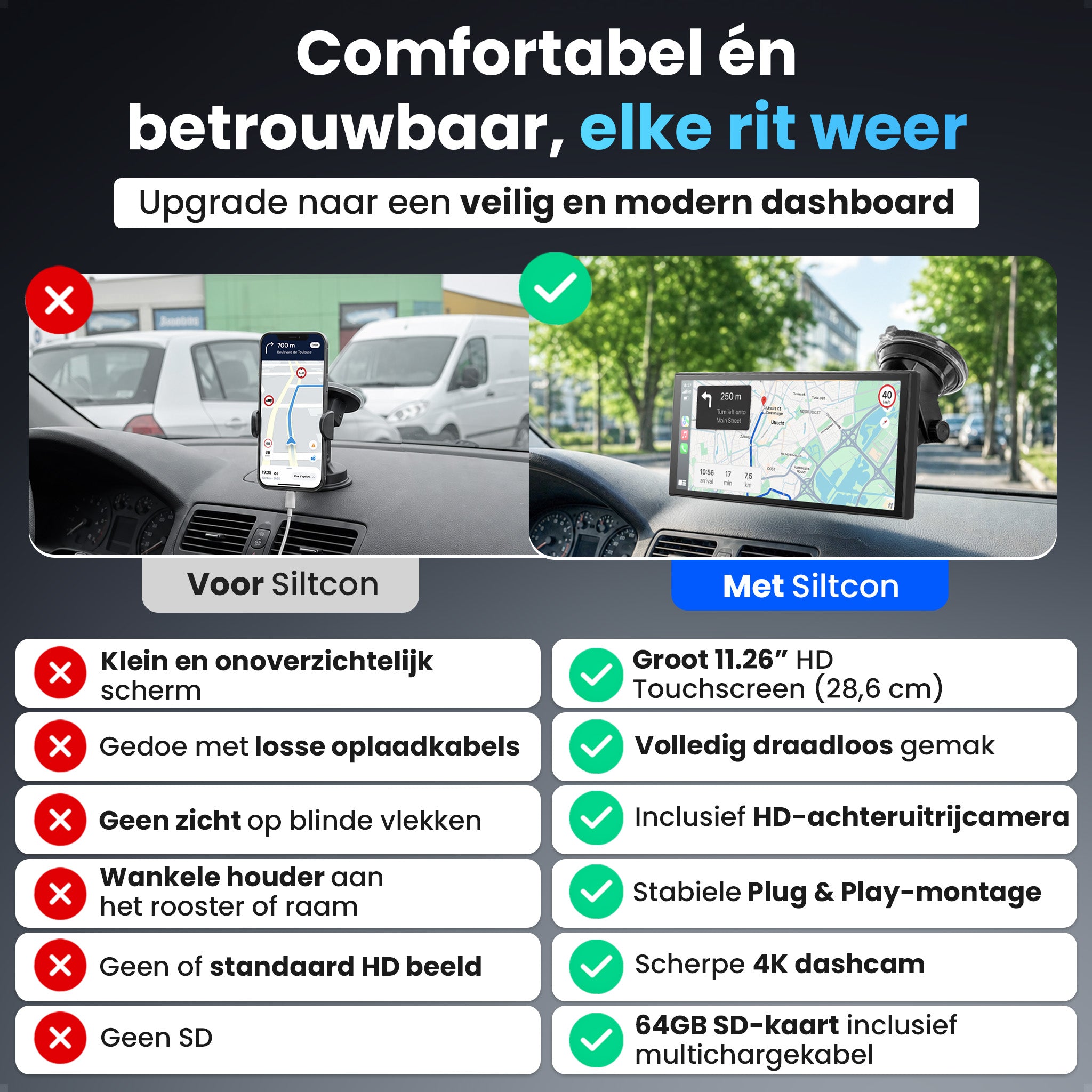 Siltcon® 11,26" Carplay / Android Auto Bildschirm & 4K Dashcam