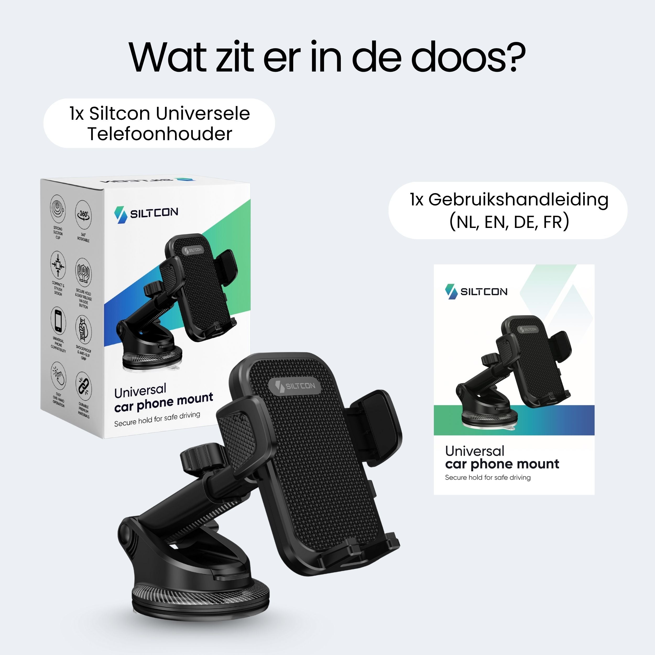 Siltcon Universele Telefoonhouder Auto – Zuignap Bevestiging & 360° Draaibaar - Siltcon