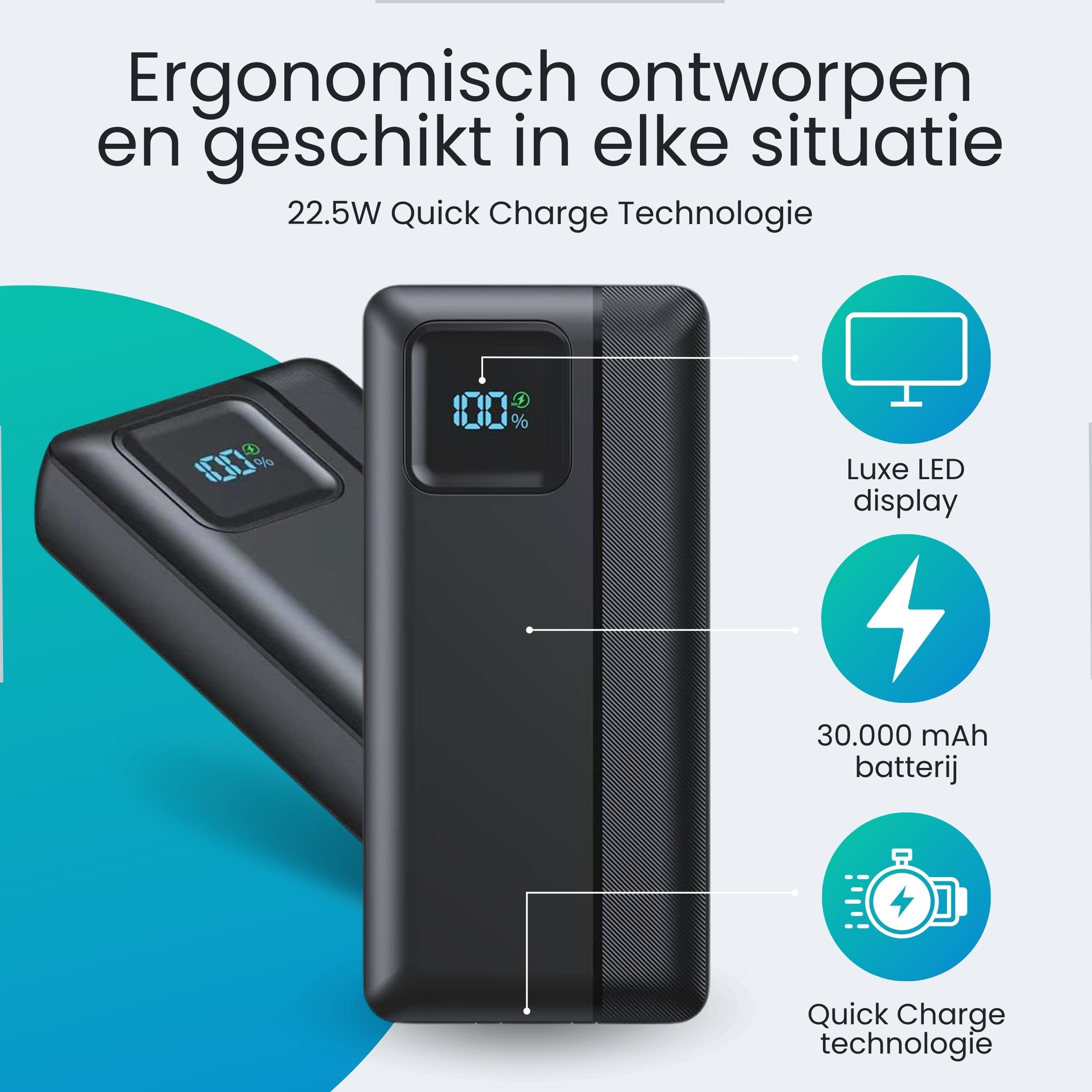 Siltcon Powerbank 30000mAh 22.5W - Snellader - Siltcon