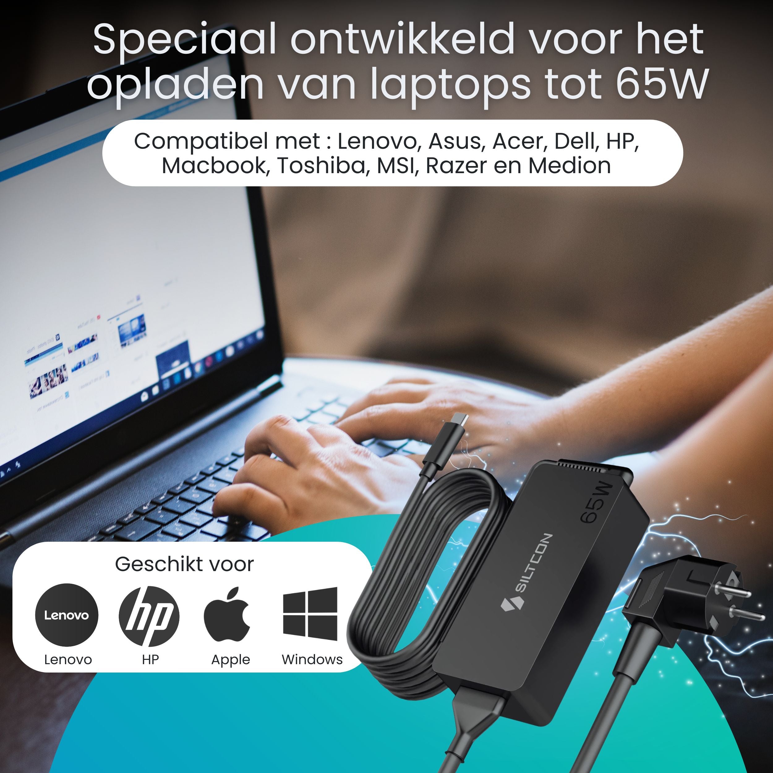 Siltcon 65W USB-C Adapter – Snelladen zonder gewicht – Universeel voor al je apparaten - Siltcon