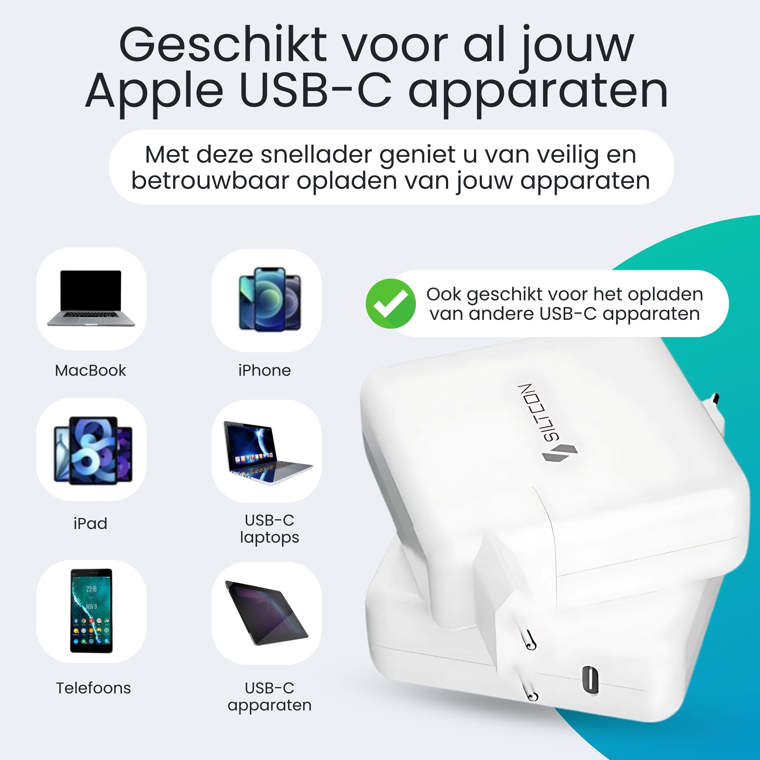 Siltcon USB-C Adapter 96W – Snellader MacBook, iPhone & Laptop - Siltcon