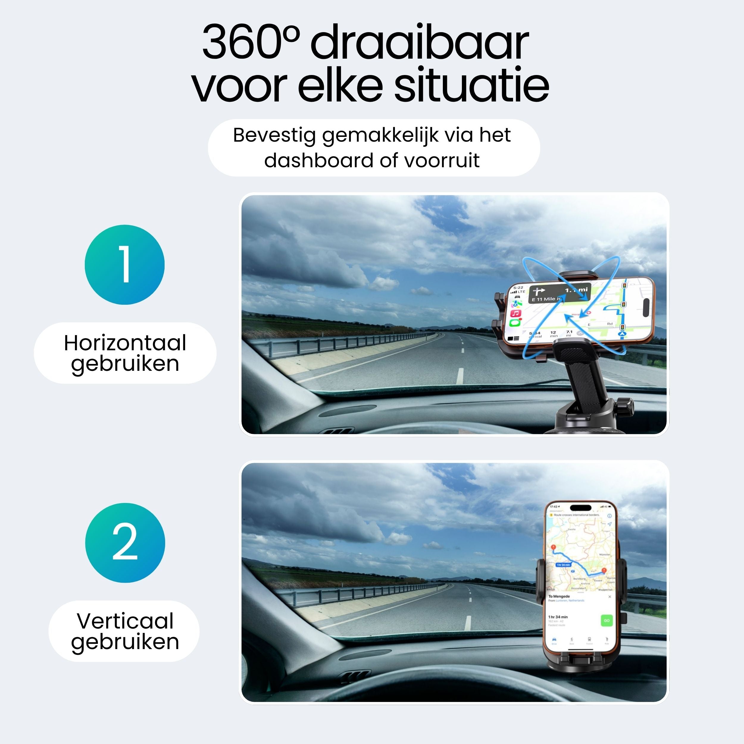 Siltcon Universele Telefoonhouder Auto – Zuignap Bevestiging & 360° Draaibaar - Siltcon