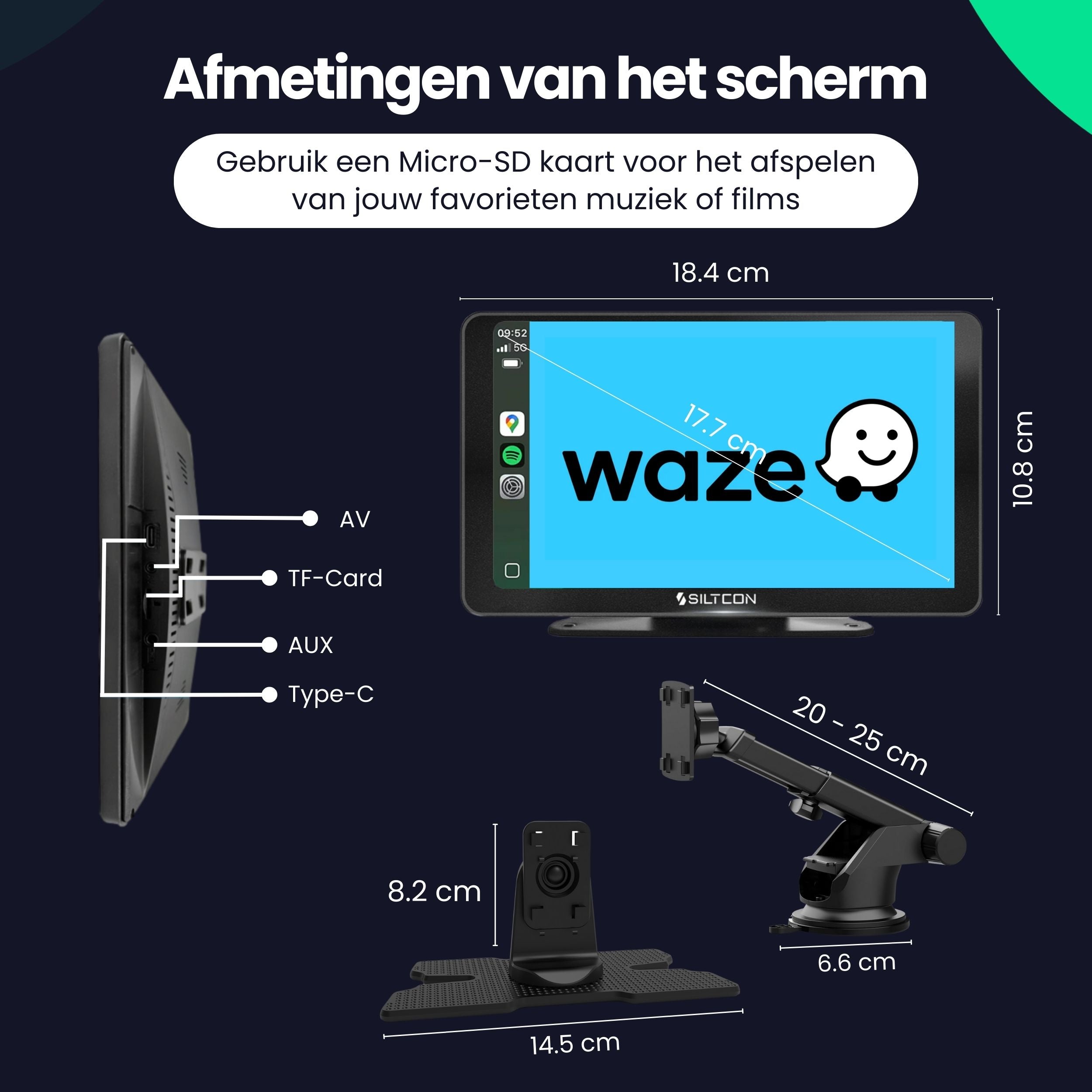 Siltcon CarPlay Scherm 7 Inch – Geschikt voor Apple & Android – Draadloos gebruik - Siltcon