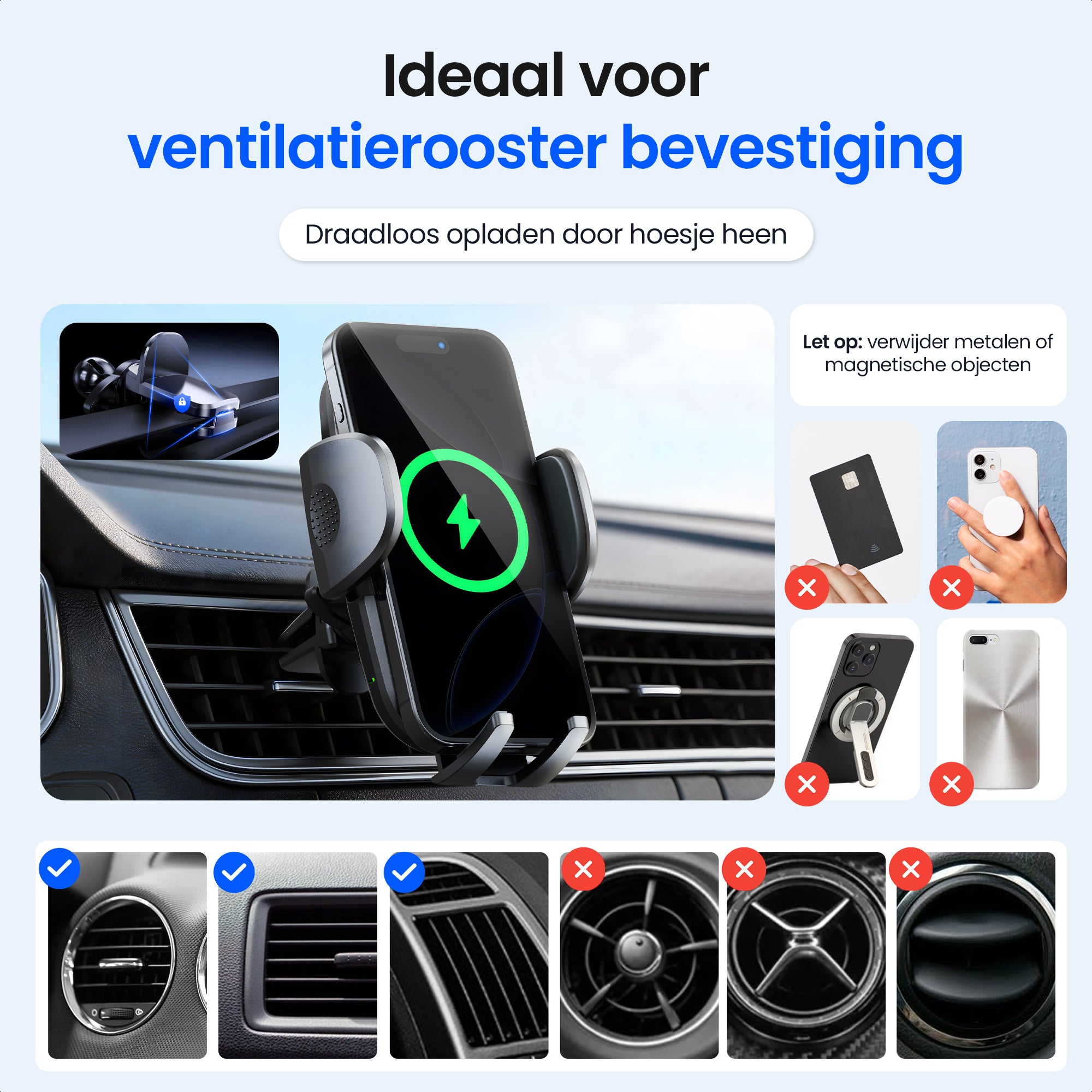 Siltcon® Telefoonhouder Auto met QI Draadloze Oplader