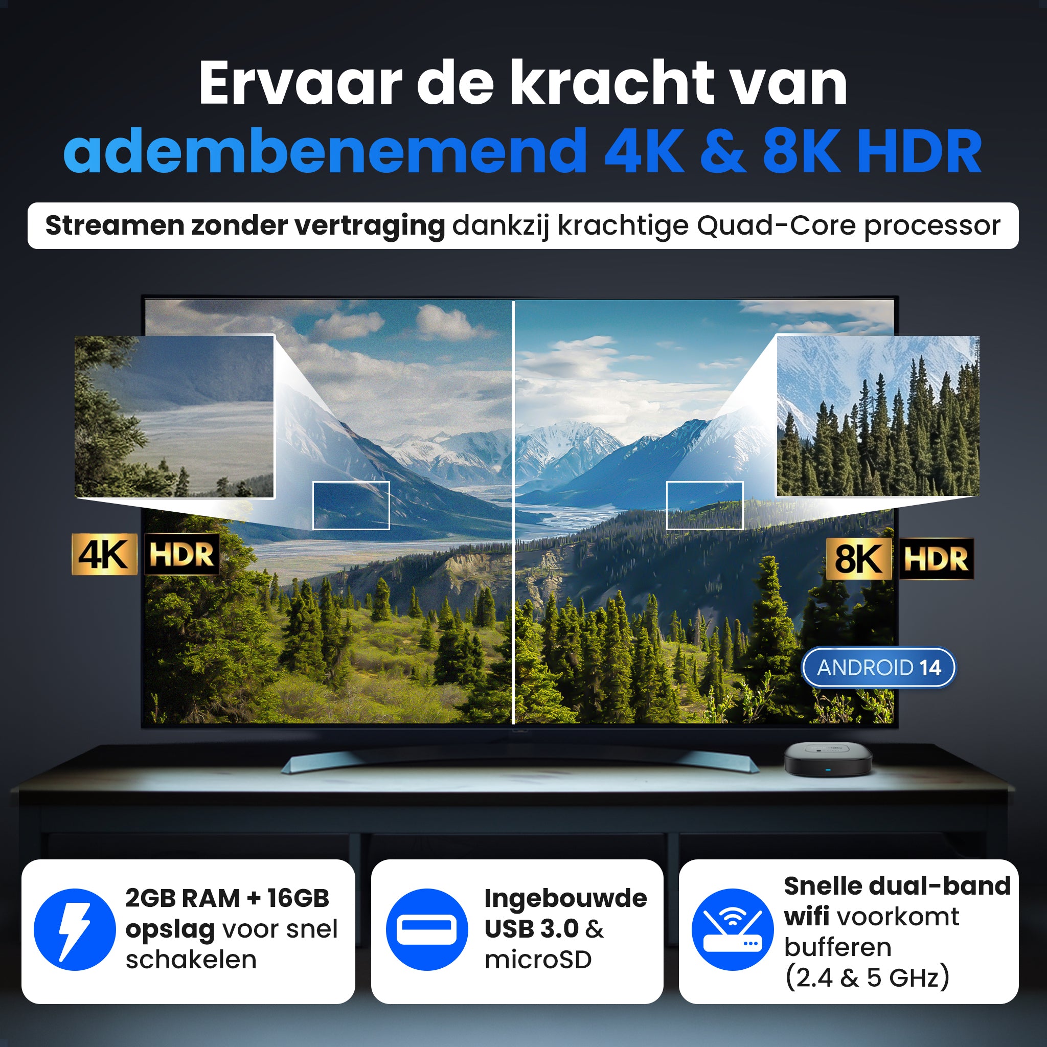 Siltcon® Android TV Box 4K & 8K HDR - Zwart